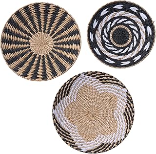 Deosur Boho Wall Basket Decor Set of 3 – Handmade Woven Grass Wall Hangi...