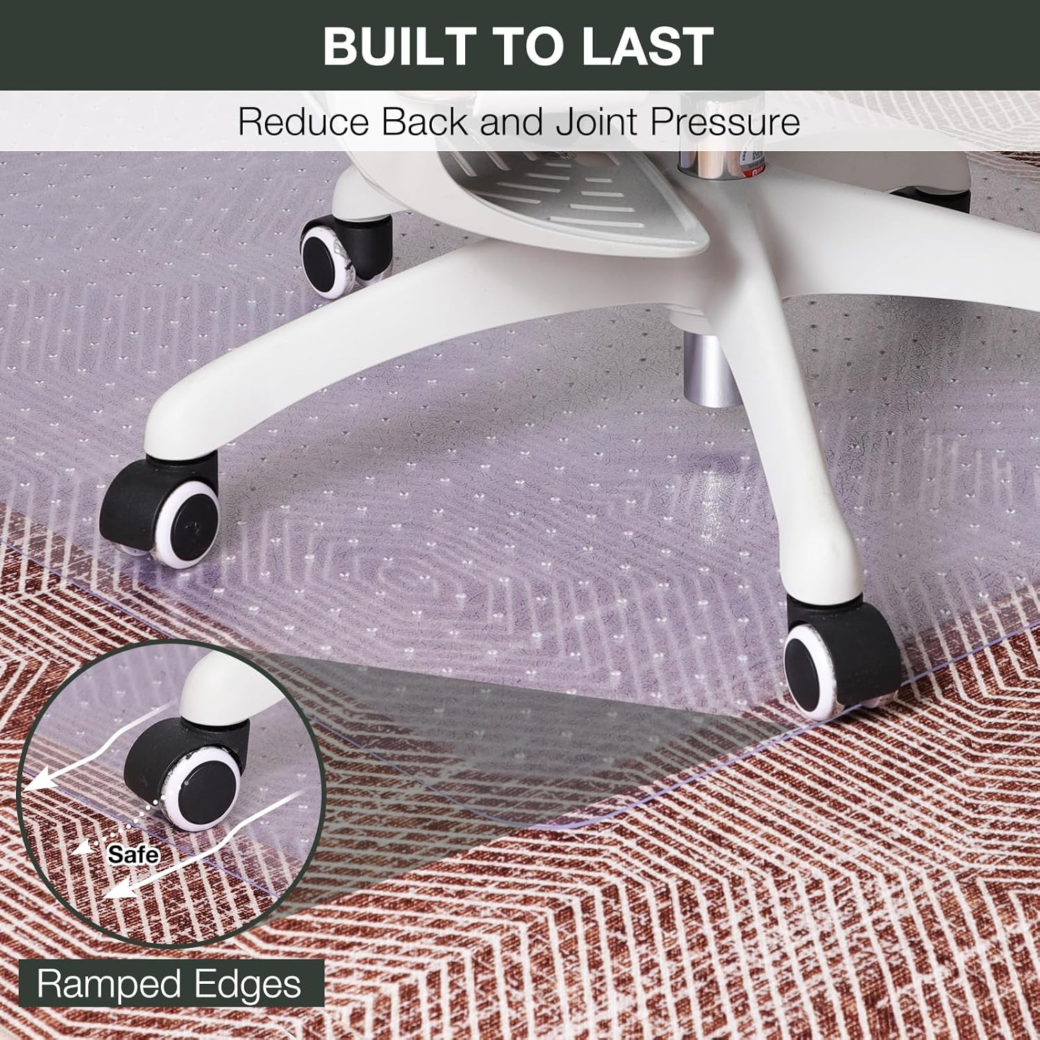 Chair Mat for Carpet, 36" x 48" Easy Glide Desk Chair Mat for Carpeted Floors, Beveled Edge Vinyl Mat with Grips, Heavy Duty Carpet Protector for Home Office, Clear