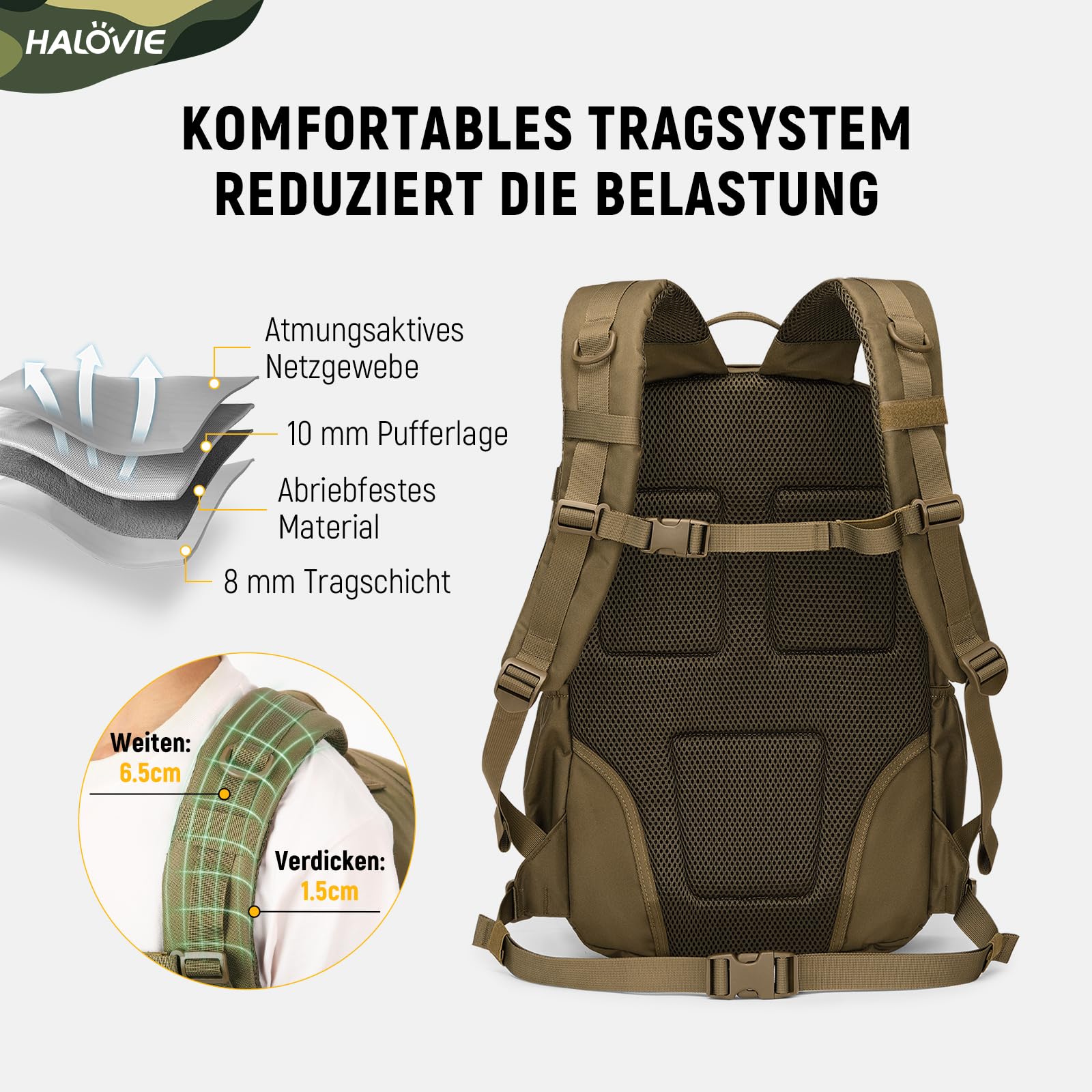 HALOVIE Wanderrucksack 30L Rucksack mit MOLLE-System