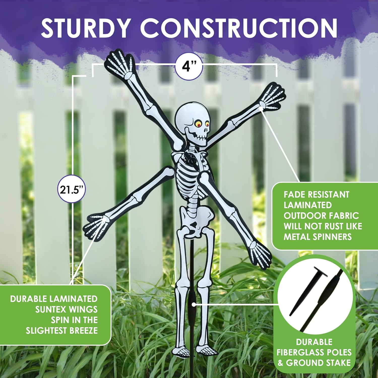 Whirligig Spinner Skeleton 22" – Spooky Halloween-Themed Design, Weather-Resistant Outdoor Decor, Durable & Lightweight for Patios, Yards, and Gardens - Eye-Catching Wind Spinner