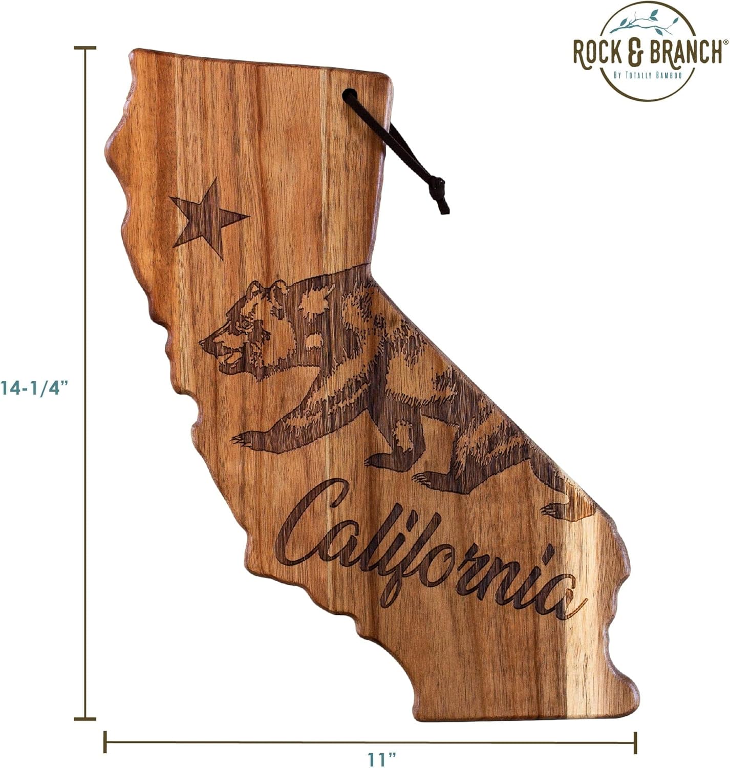 Totally Bamboo Rock & Branch Origins Series California State Shaped Cutting Board and Charcuterie Serving Tray, Includes Hang Tie for Wall Display