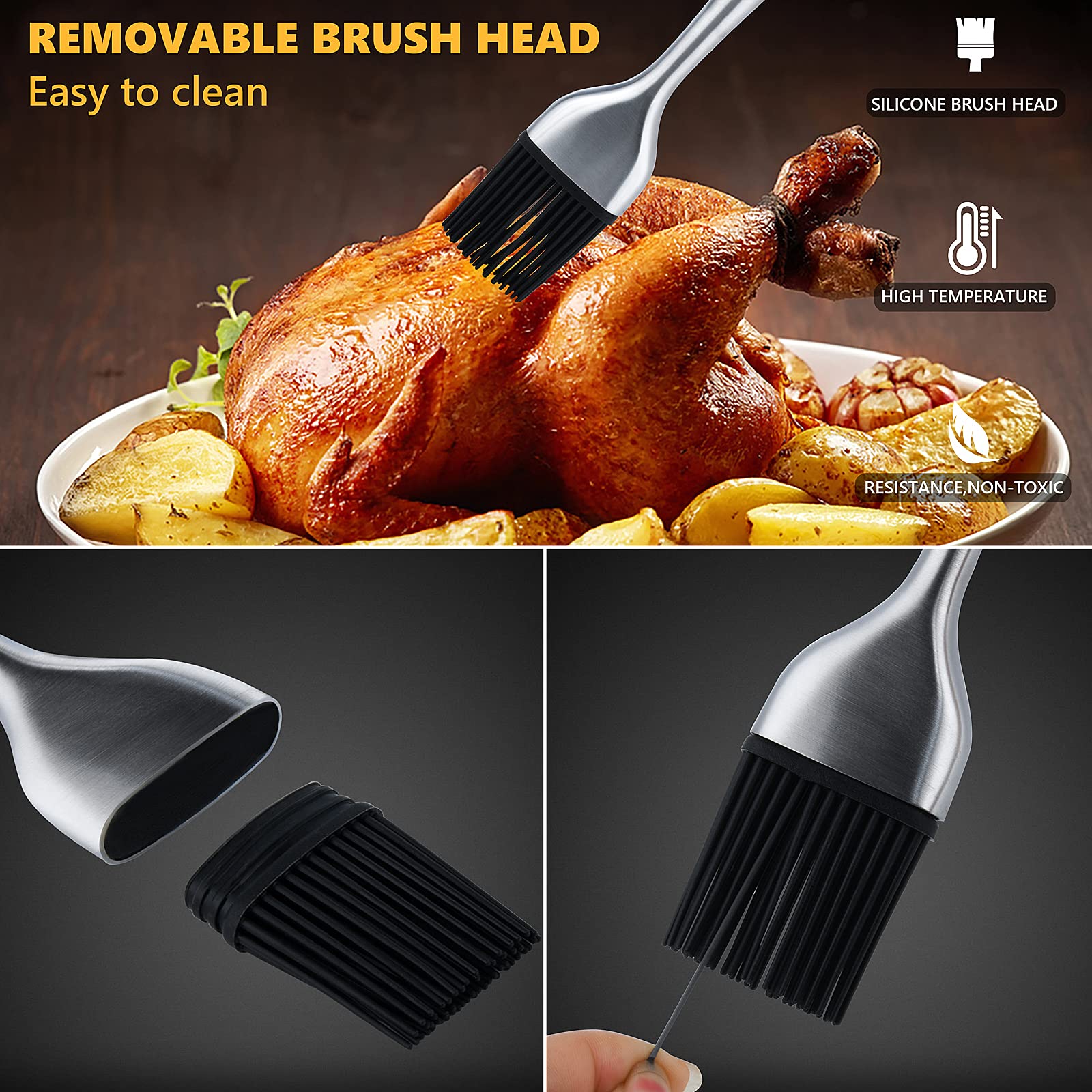 Set per arrosto per tacchino con timer e lacer, in acciaio inox, con lampadina in silicone, 2 iniettori di sapore, spazzola in silicone, timer pop-up, lacer per tacchino e spazzola per la pulizia, un