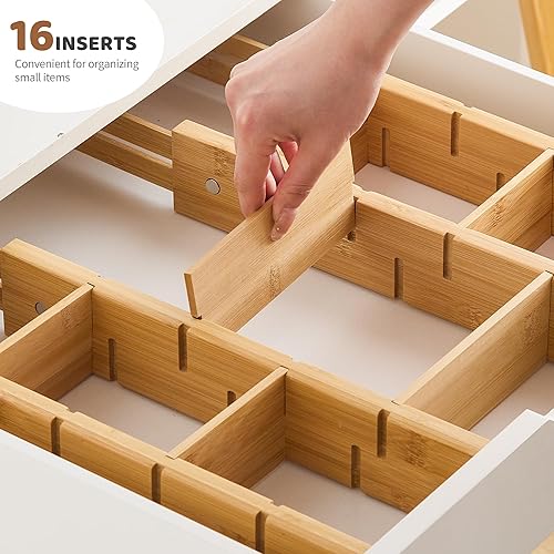 Miniatura 4 de FILWH Separadores de cajones de bambú con insertos, organizador de cajones de cocina, ajustable, expandible, paquete de 8 organizadores para cocina,