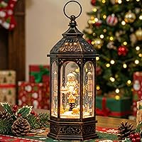 Vista 16 de Árbol de Navidad iluminado de 10 pulgadas, con música, globo de nieve, decoración de purpurina giratoria para el hogar de Navidad, sala de estar