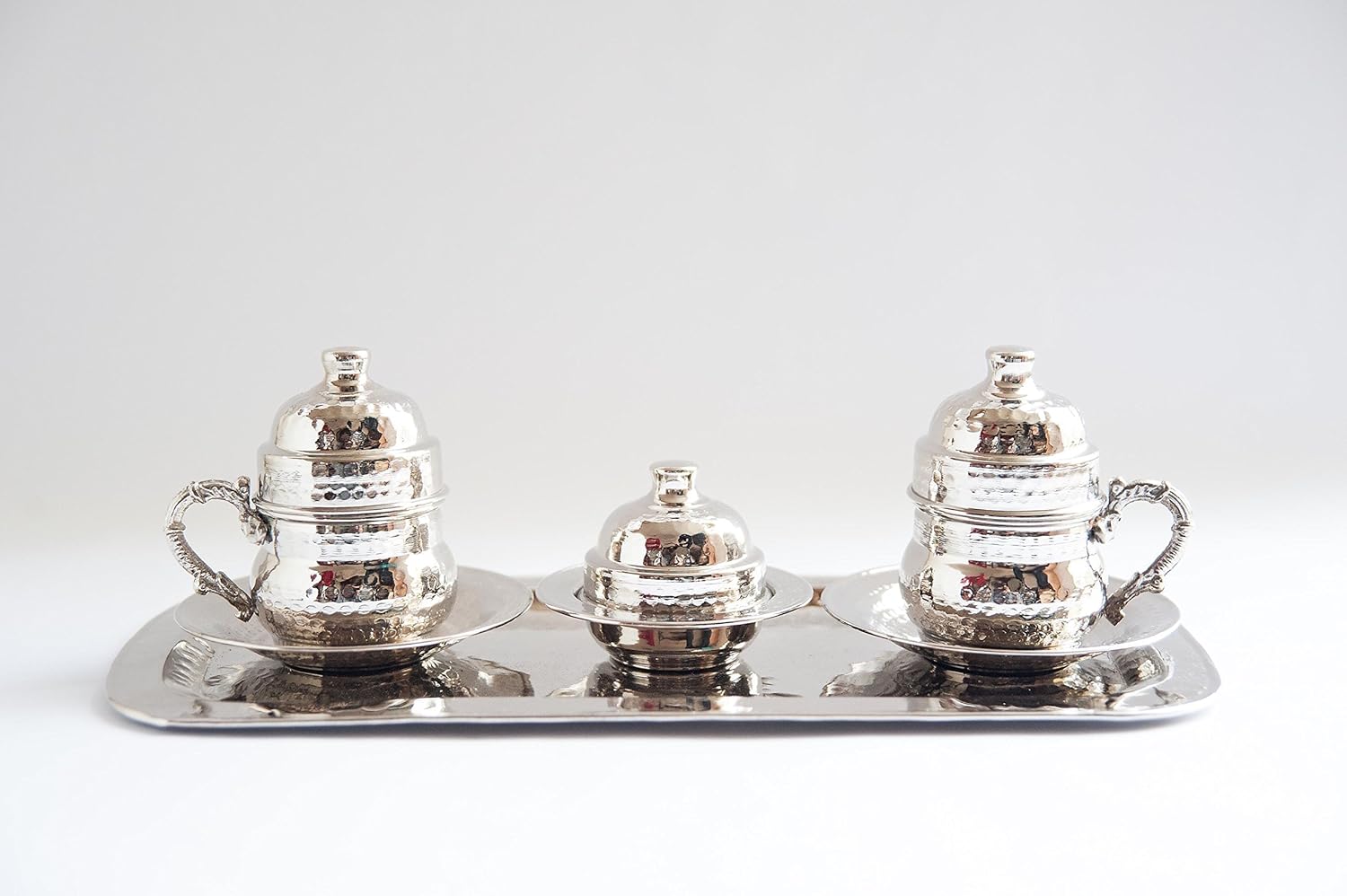 Turkish Luxury Copper Hand Hammered Coffee Serving Set of 2