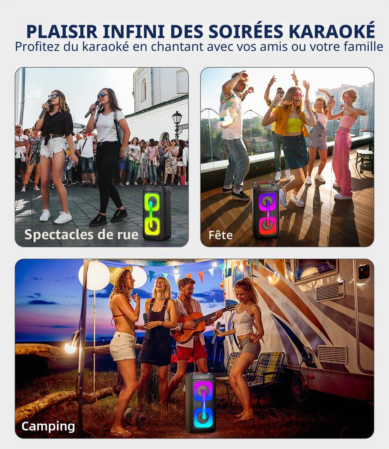 Machine de karaoké pour Adultes avec 2 Microphones,Enceinte Bluetooth Karaoke Professionnel avec Les lumières LED,idéale pour Les fêtes de Famille et Les Cadeaux. Support USB/TF/AUX/MIC/TWS