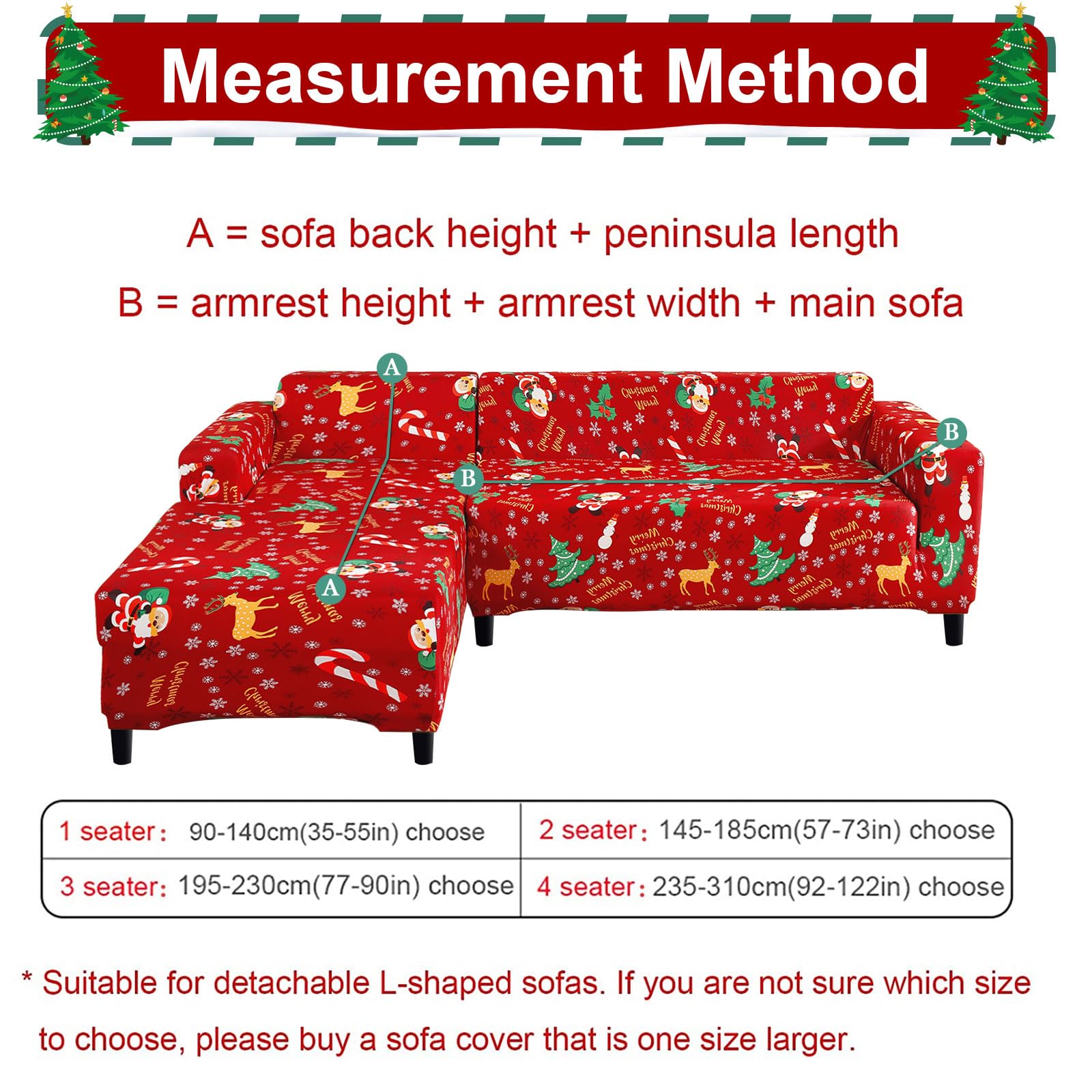 Jaotto Copridivano con Penisola Elasticizzato A Sinistra Destra, Fodere Copridivano Angolare Universale, Copridivano Antigraffio Gatto Chaise Longue a Forma di L(3 Posti+3 Posti,Xmas Ladro)