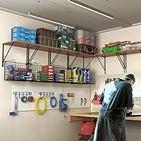 Vista 6 de 2 Pack Garage Shelves Wall Mounted with Wire Storage baskets, Heavy Duty Garage Wall Shelving with Hooks, Wooden floating shelves Tool Organizer for