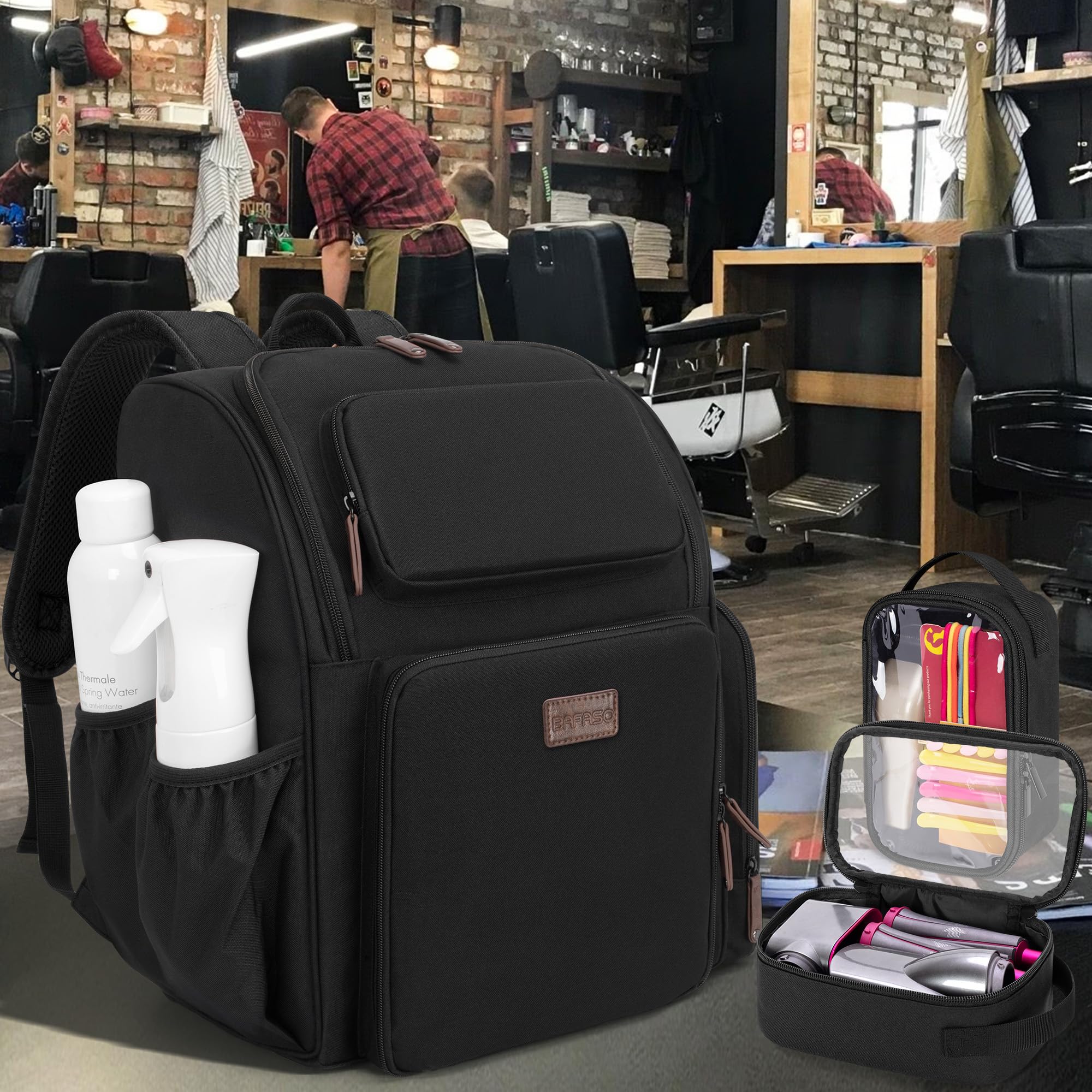 BAFASO Mochila de Peluquería Aislamiento, Bolsa de Viaje para Peluquería para Divisor Semidesmontable y Dos Bolsillos Extraíbles (Sin Accesorios), Negro