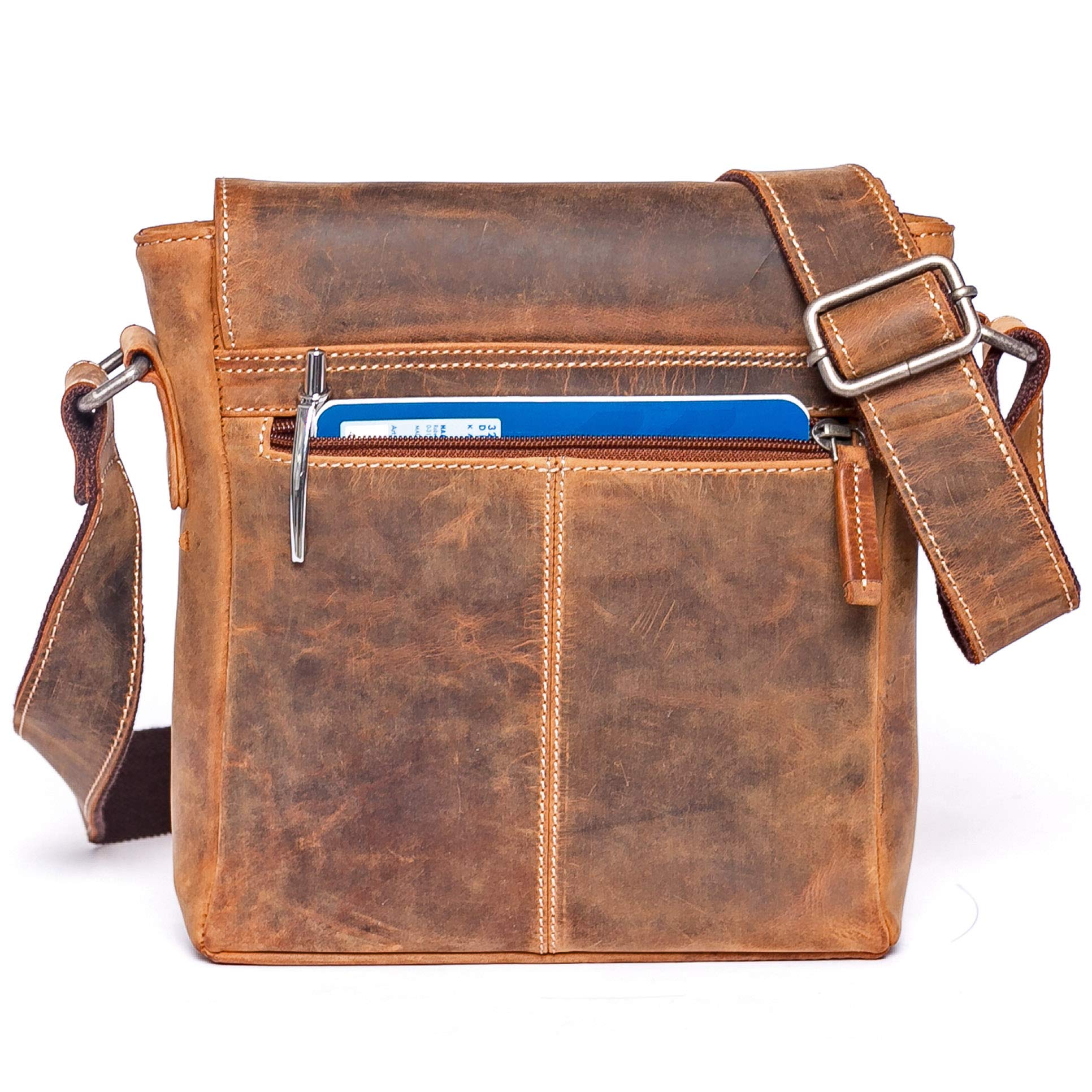 ALMADIH Leder Umhängetasche Herren LUIS perfekt für Tablet iPads 9.7 zoll - Kompakte echte Ledertasche Herren Schultertasche kleine Herrentasche Herrenhandtasche Männer braun (LUIS vintage)