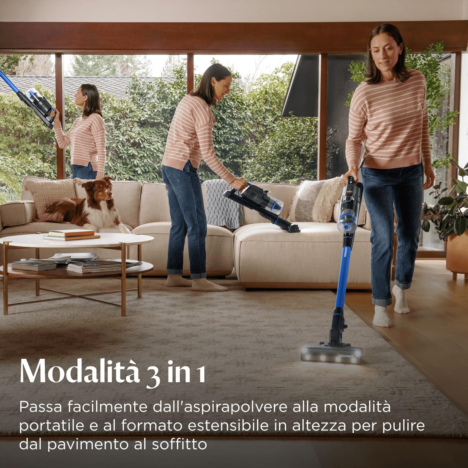 BISSELL PowerClean FurFinder, Aspirapolvere Senza Fili, Motore 200W, Faretti FurFinder, Spazzola Anti-groviglio, Scopa Elettrica, Autoportante, Filtro HEPA, 2000 mAh Batteria Rimovibile, 40 min, 4089N