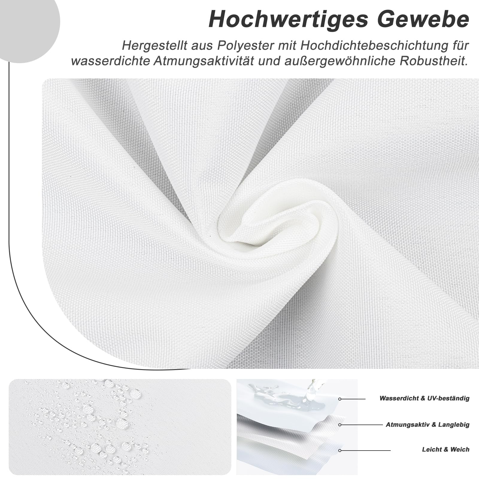 HENG FENG Sonnensegel Rechteckig Wasserdicht Mit Ösen 3x4m, Weiß