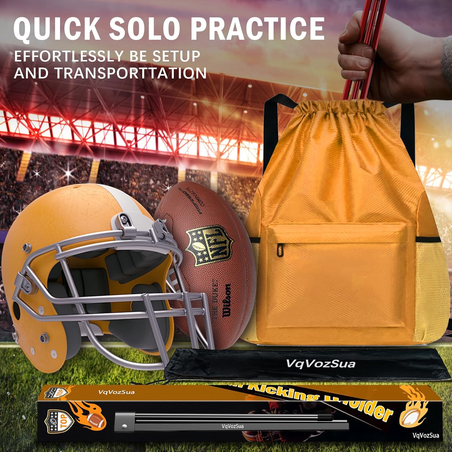 Football Kicking Tee Stand, Field Goal Punter Kick Off Holder Compatible with All Football Sizes, Portable Football Accessories Practice Gifts for Tracker