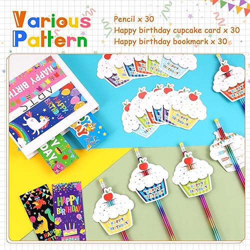 Miniatura 5 de Fulmoon Juego de 90 piezas de regalos de feliz cumpleaños para niños, incluye lápices de madera que cambian de color con borradores superiores,