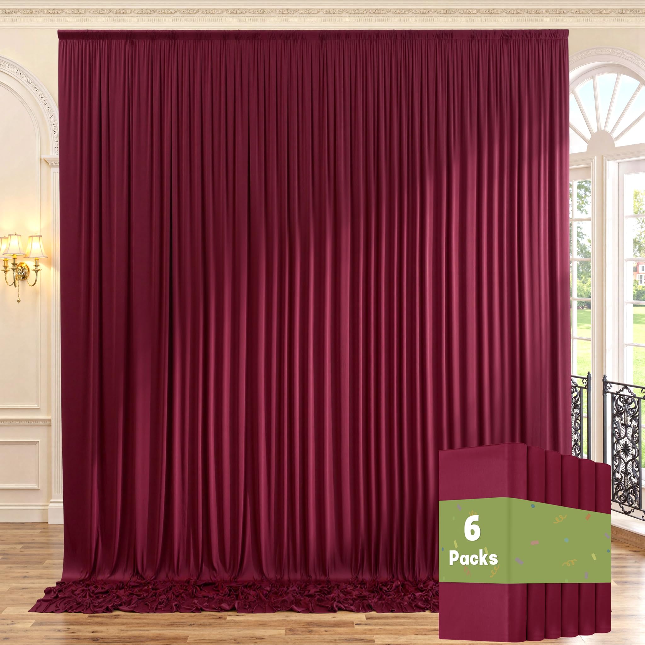 Lot de 6 Rideaux de Fond Bordeaux en Polyester pour fêtes, 1,5 x 3 m, pour fête prénatale, Photographie, fête d'anniversaire