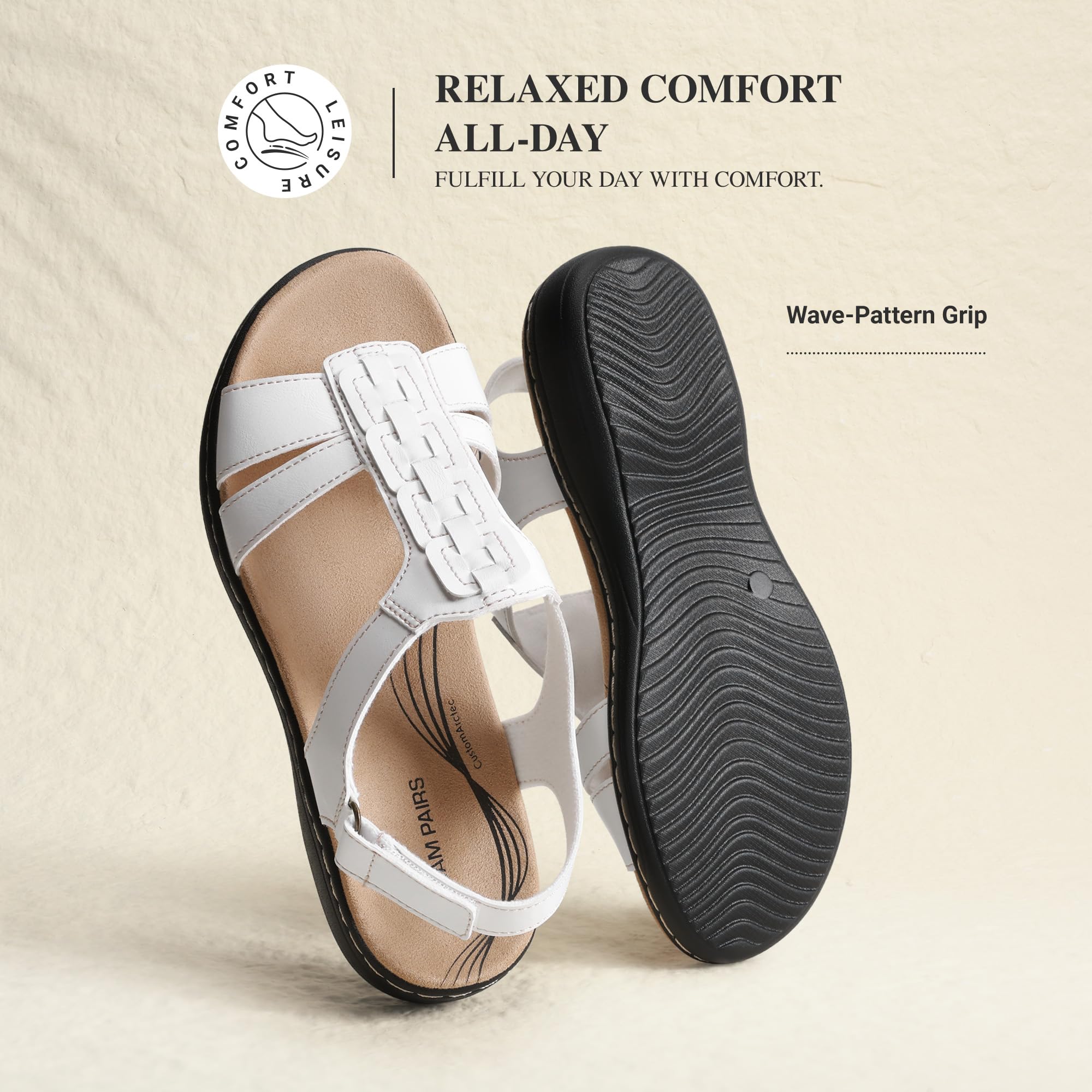 DREAM PAIRS Sandali da Donna con Supporto all'Arco Plantare – Comodi Sandali Bassi Estivi, Casual per la Spiaggia e le Passeggiate