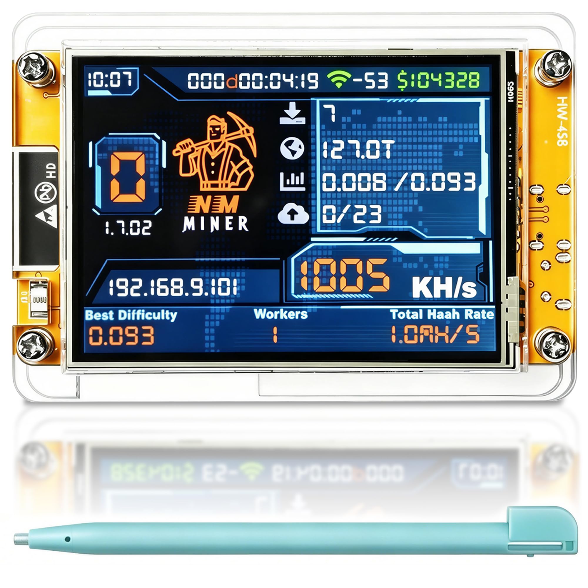 kakaone Bitcoin Miner, NerdMiner 1000KH/s ESP32 BTC 2.8" Solo Miner, Low Power Display Crypto Miner for Educational Research