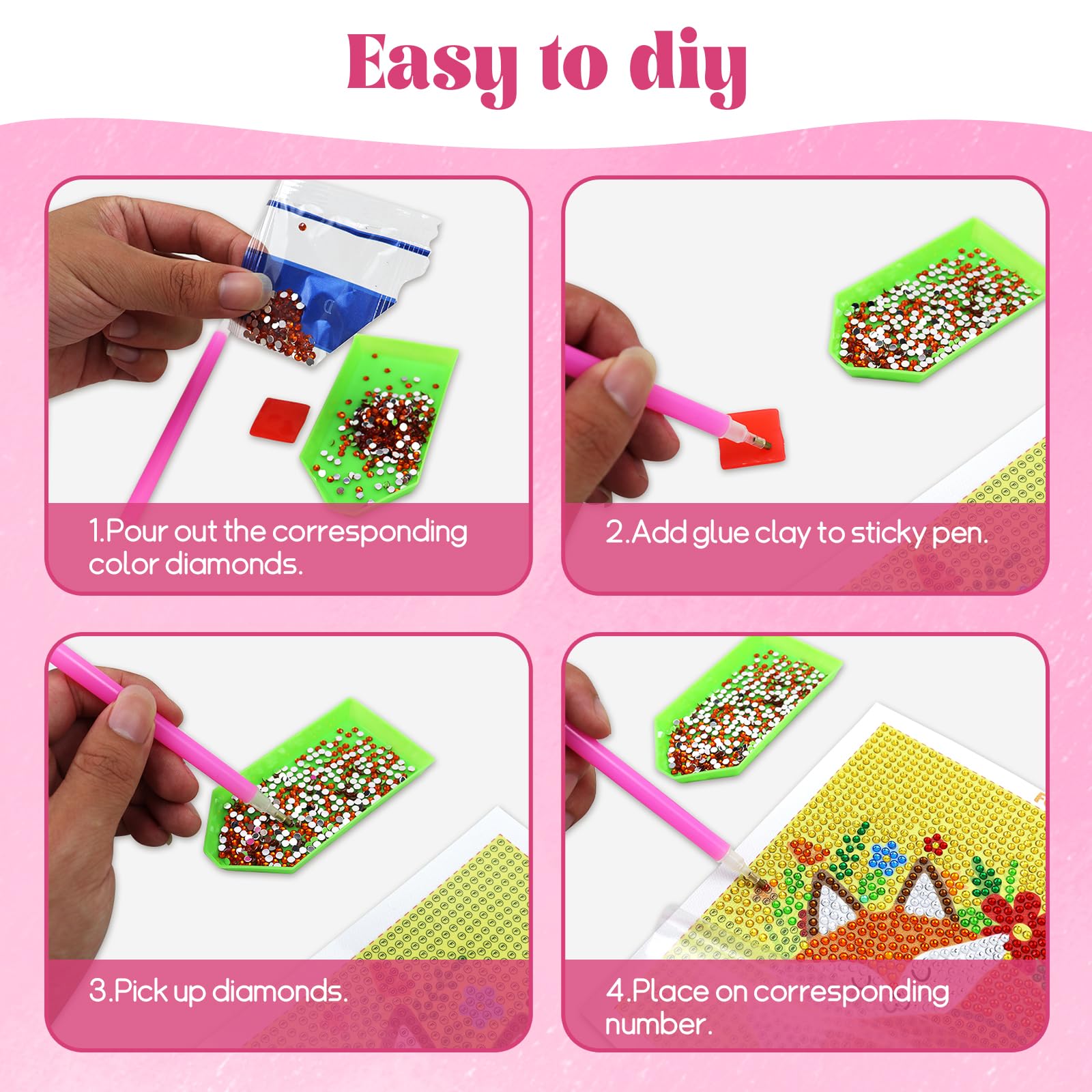 5D Diamant Schilderij Kit voor Kinderen [24 stuks] Diamant Painting Dieren Diamond Schilderij Stickers, Mozaïek Stickers Diamond Painting Kinderen, DIY Schilderen op Nummer Kit voor Beginners