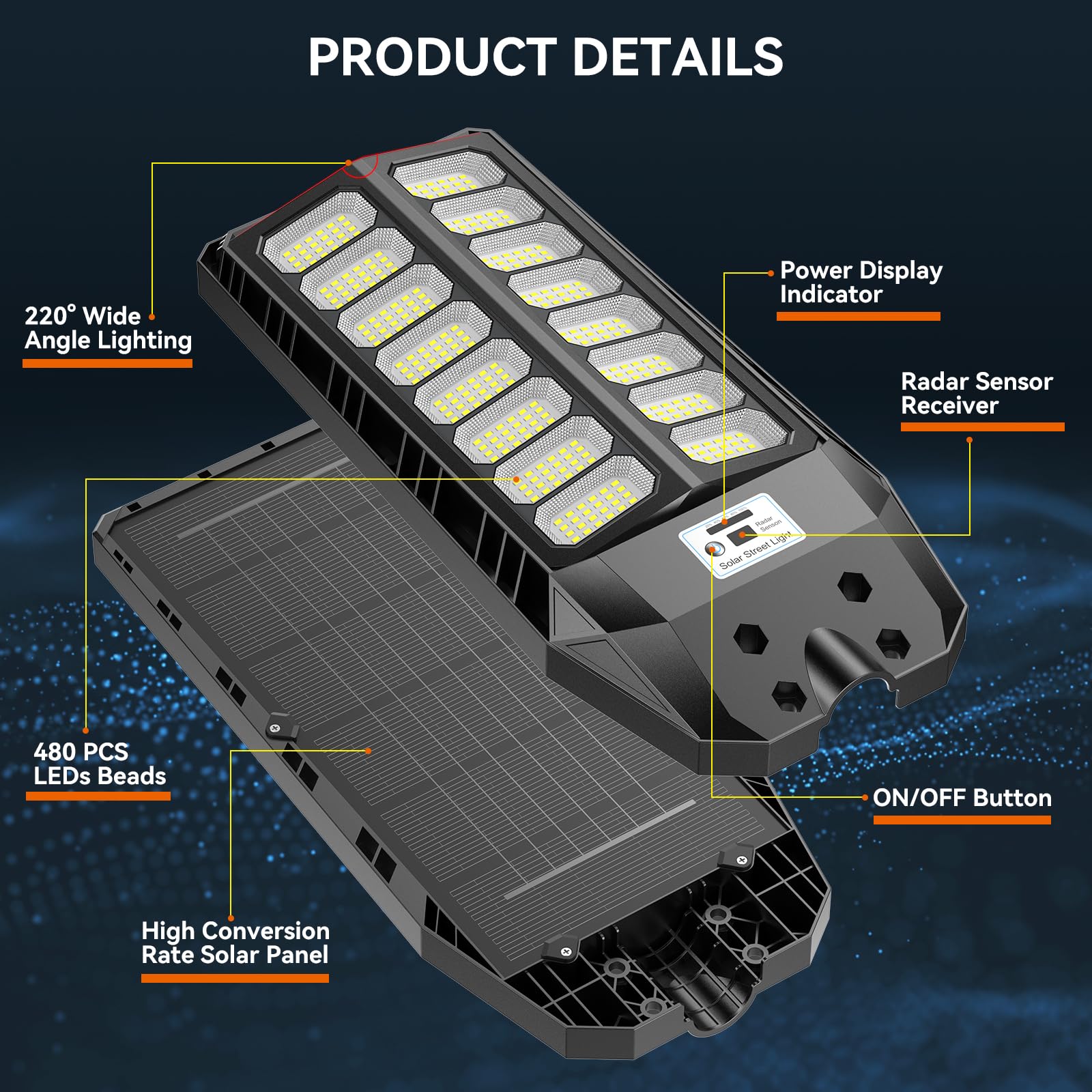 800W Solar Straßenlaterne mit Fernbedienung,IP66 Wasserdichte Solarlampen für Außen mit Bewegungssensor,6500K Solarleuchten Superhelles LED Solar Strahler Außen für Gärten,Garage,Straßen