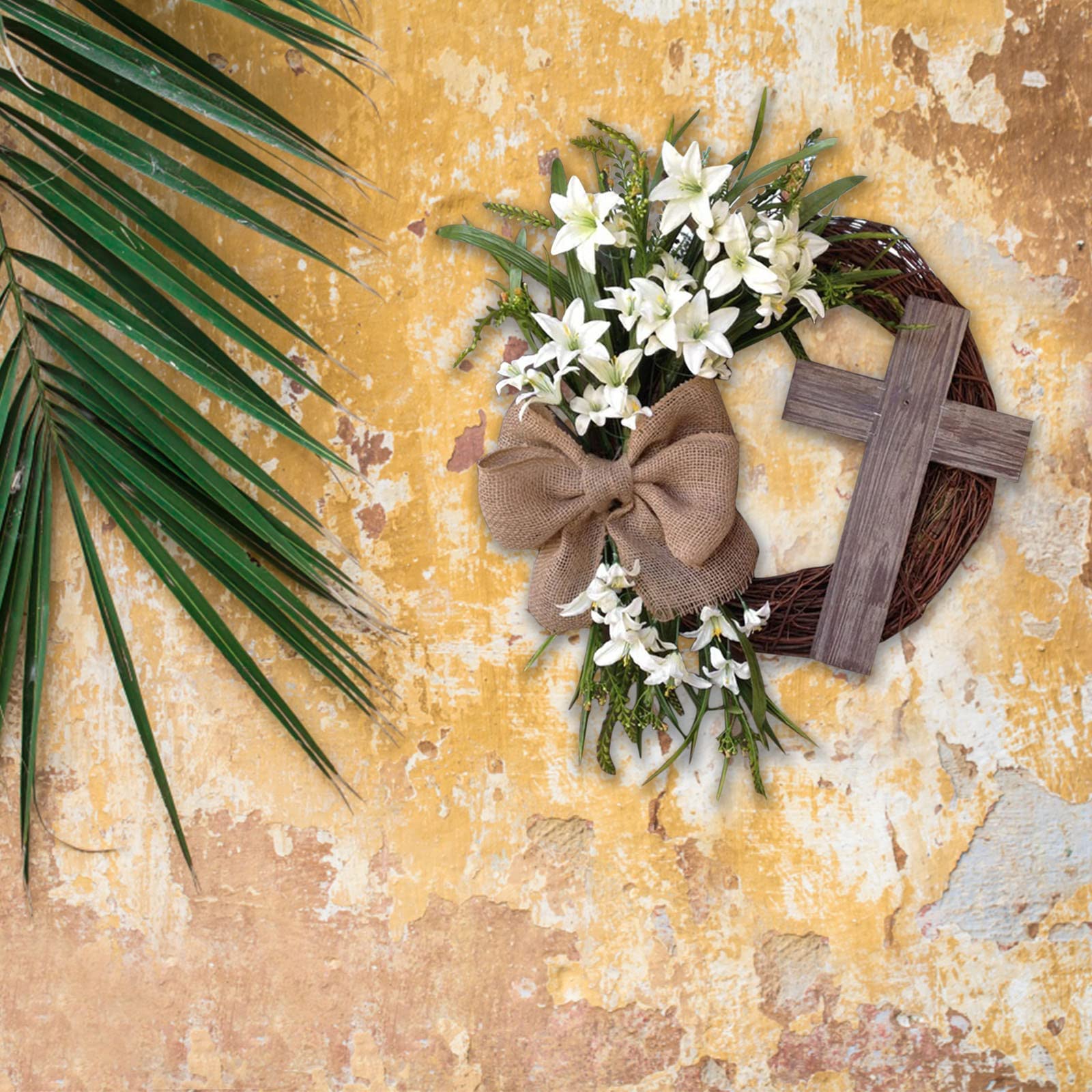 Buy Artificial Party Wreath with Cream Lilies, Greenery, Rustic