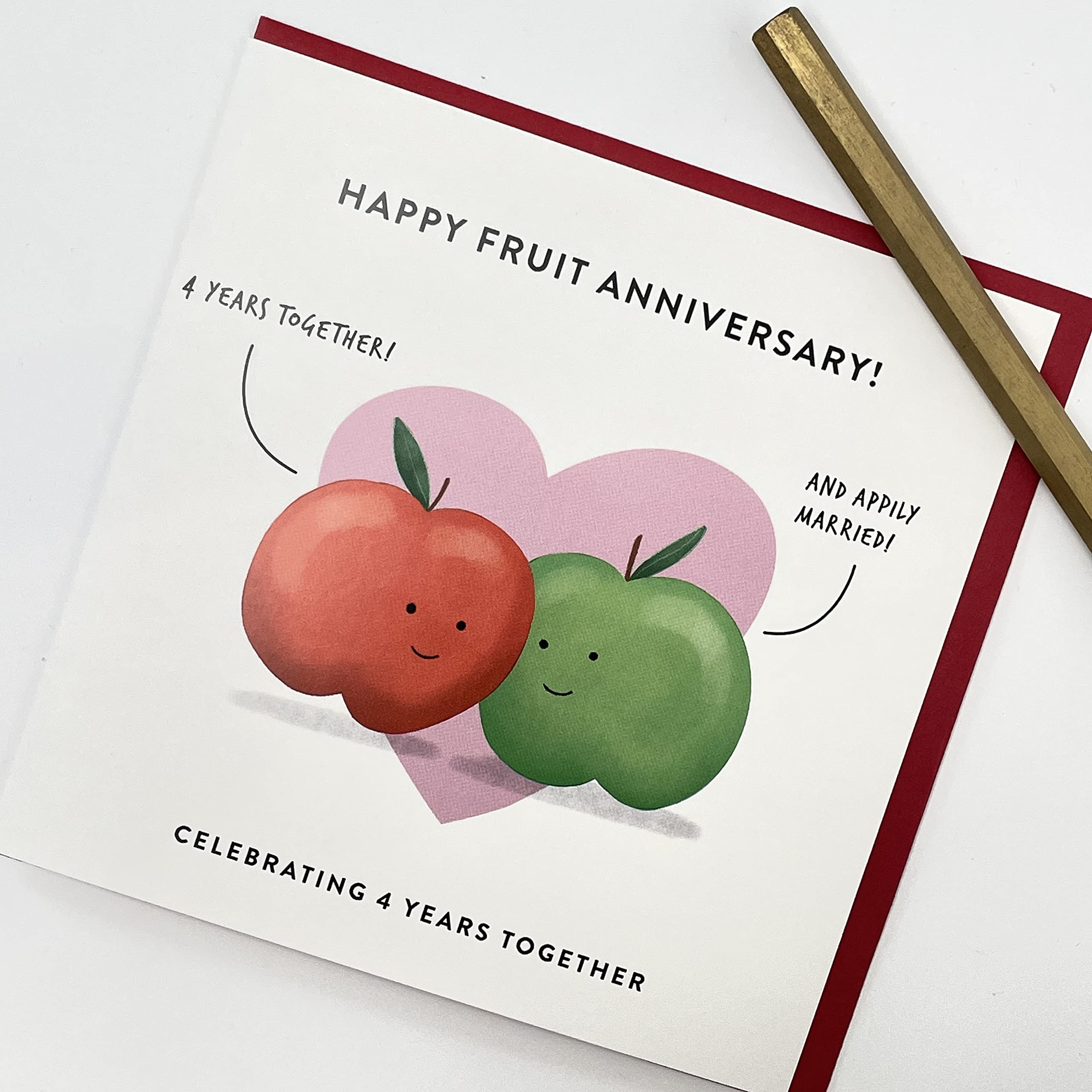 Old English Co. 4. Hochzeitstag Karte – Lustige Obst-Design Karte Für Ehepaar, Blanko Innen, 15x15 Cm