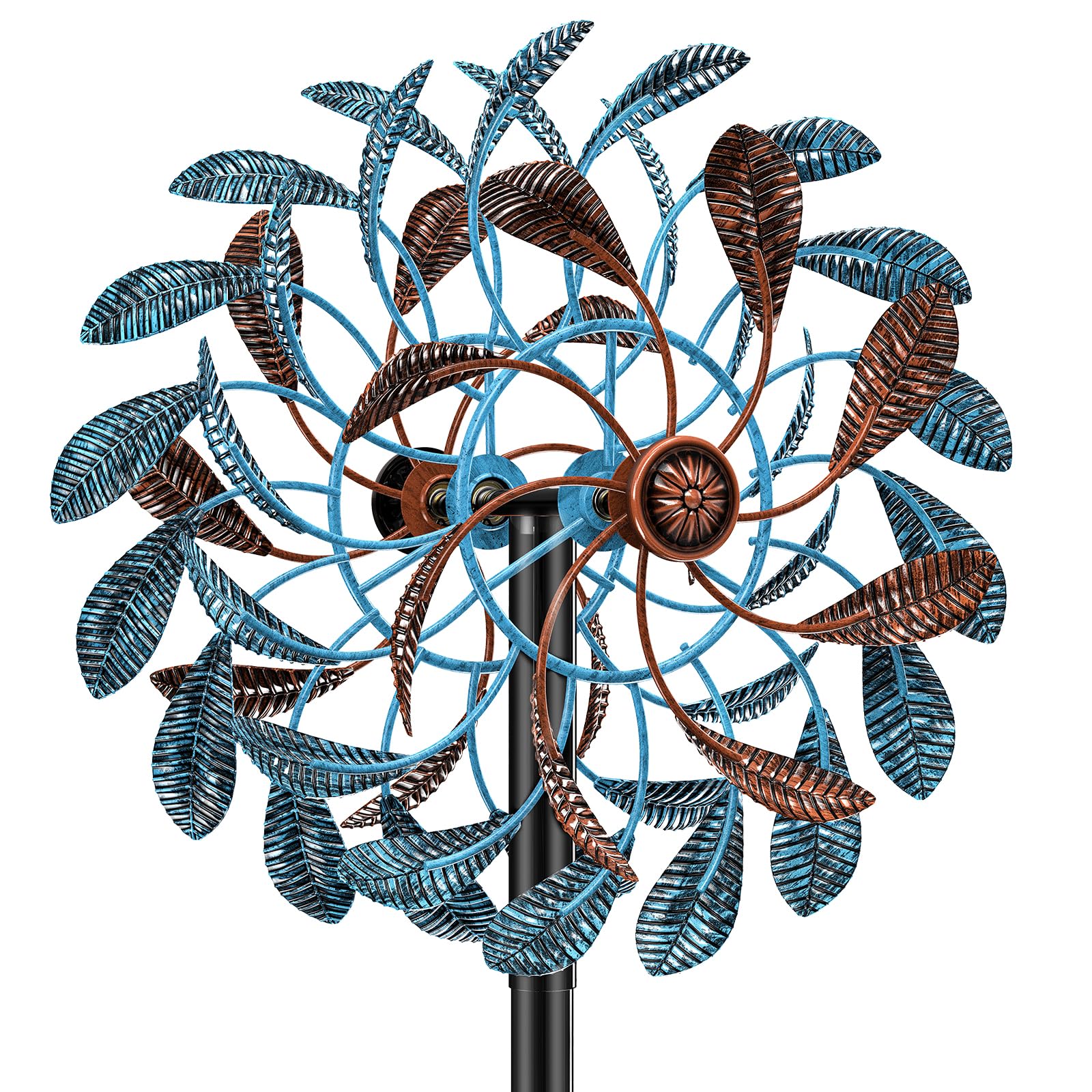 Moulin à Vent Solaire, Sculptures cinétiques à Vent à Lame Double Direction pour l'extérieur, Moulin à Vent Cinétique Éoliennes décoratives pour terrasse pelouse et Jardin (Bleu Brun)