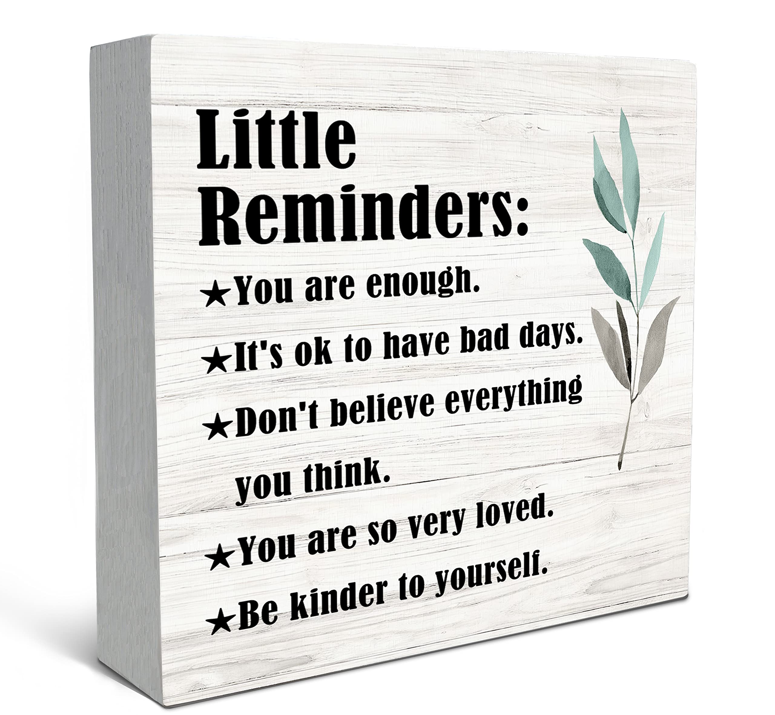 SRADMO Inspirational Little Reminders Wood Box Sign Desk Decor, Inspirational Desk Decor, College Motivational Positive Affirmation Gifts Box Sign For Office Home Dorm Tabletop Shelf Decoration