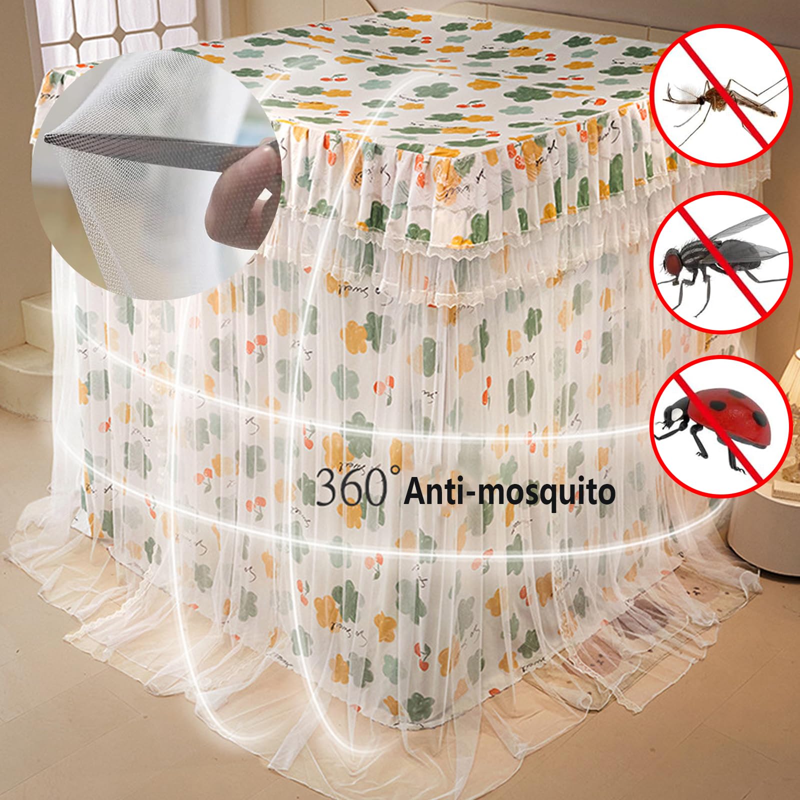 Moskitonetze Bett, Quadratische Mückennetz, Prinzessin Baldachin mit Rüschen, 4-Eckiger Betthimmel, Doppelstöckiges Moskitonetz für Mädchen Schlafzimmer Green 180 x 200cm