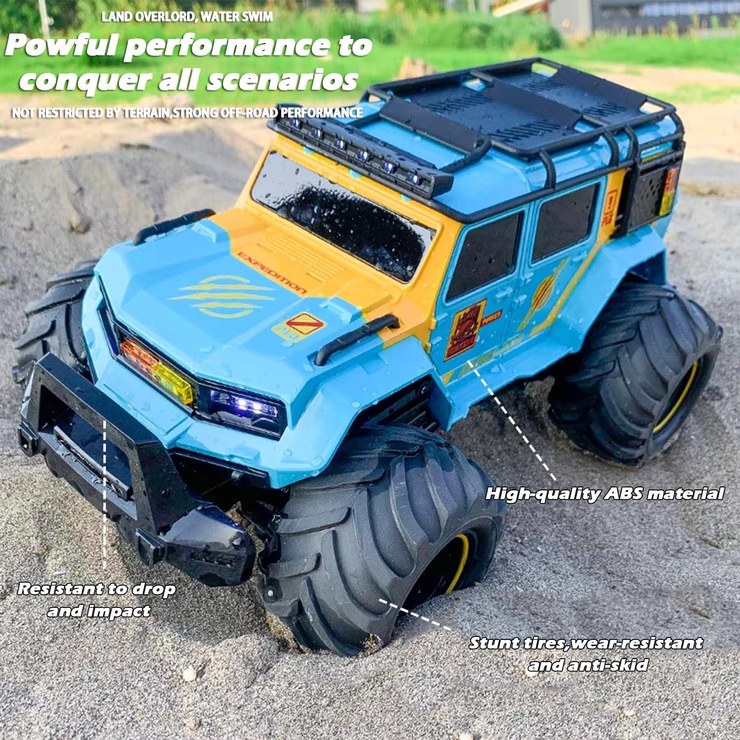 RC Monster Truck, 2.4GHz Remote Control Off-Road Car, Blue, with