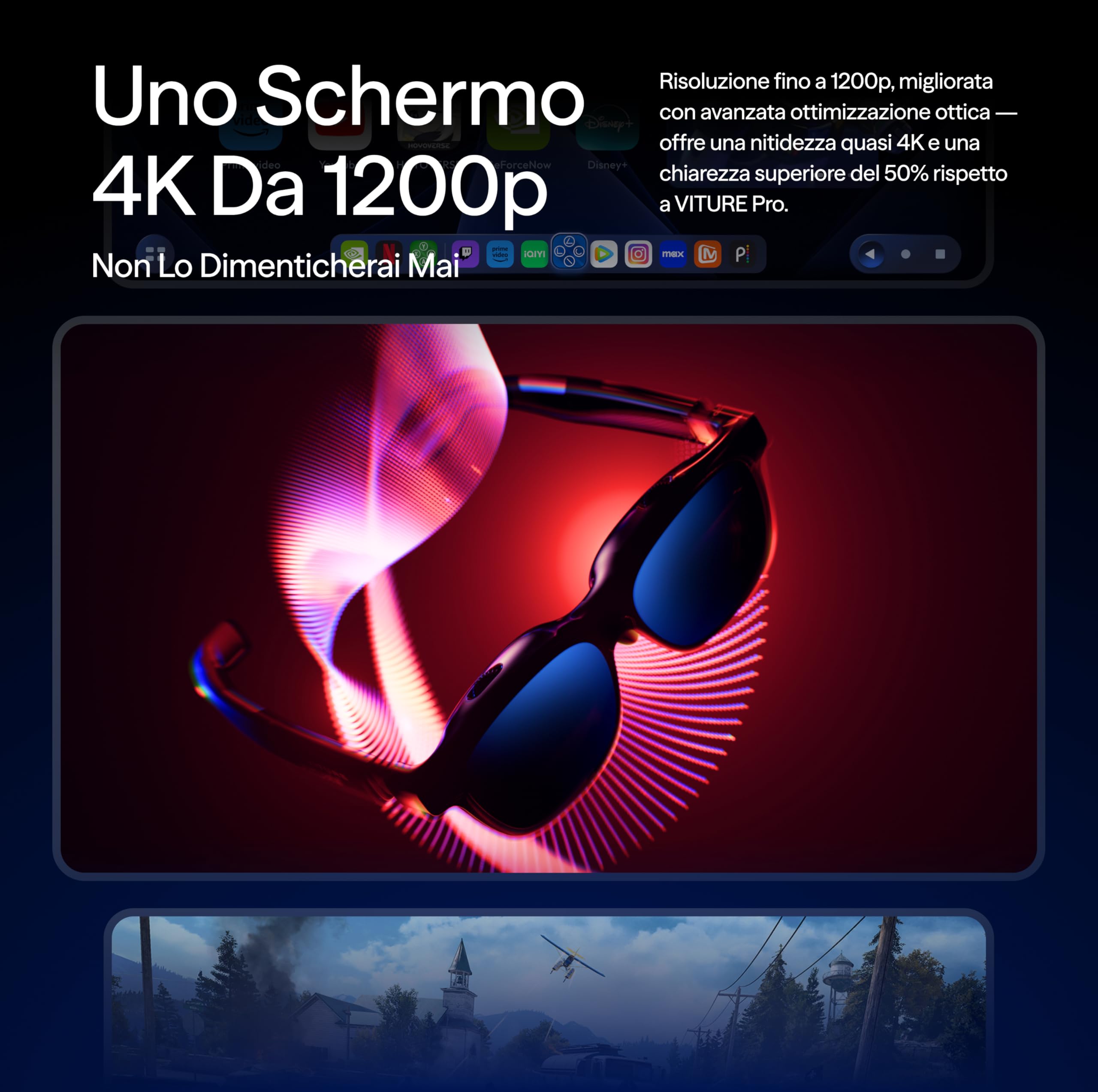 VITURE Occhiali XR Luma PRO — Display Ultra Nitido da 152” a 1200p 120Hz, Campo Visivo 52°, Pellicola Elettrocromica, Harman Audio, per iPhone 17/16/15, Android, Mac, PC, Steam Deck, Switch 2-Regolare