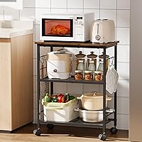 BEWISHOME 3-Tier Rolling Kitchen Cart with Locking Wheels - Microwave Stand Storage for Kitchen Office Brown