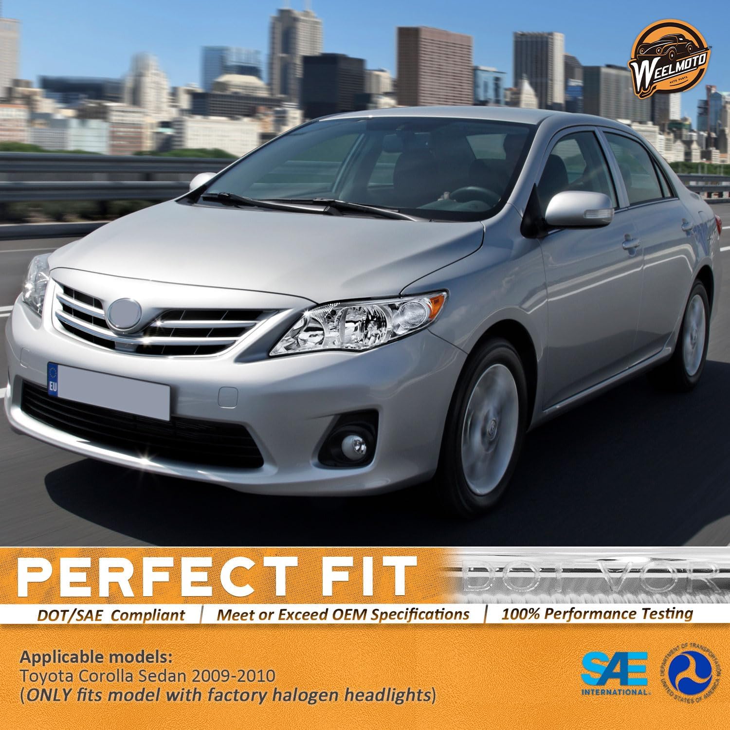 2009-2010 Toyota Corolla with WEELMOTO headlights installed, showing perfect fit