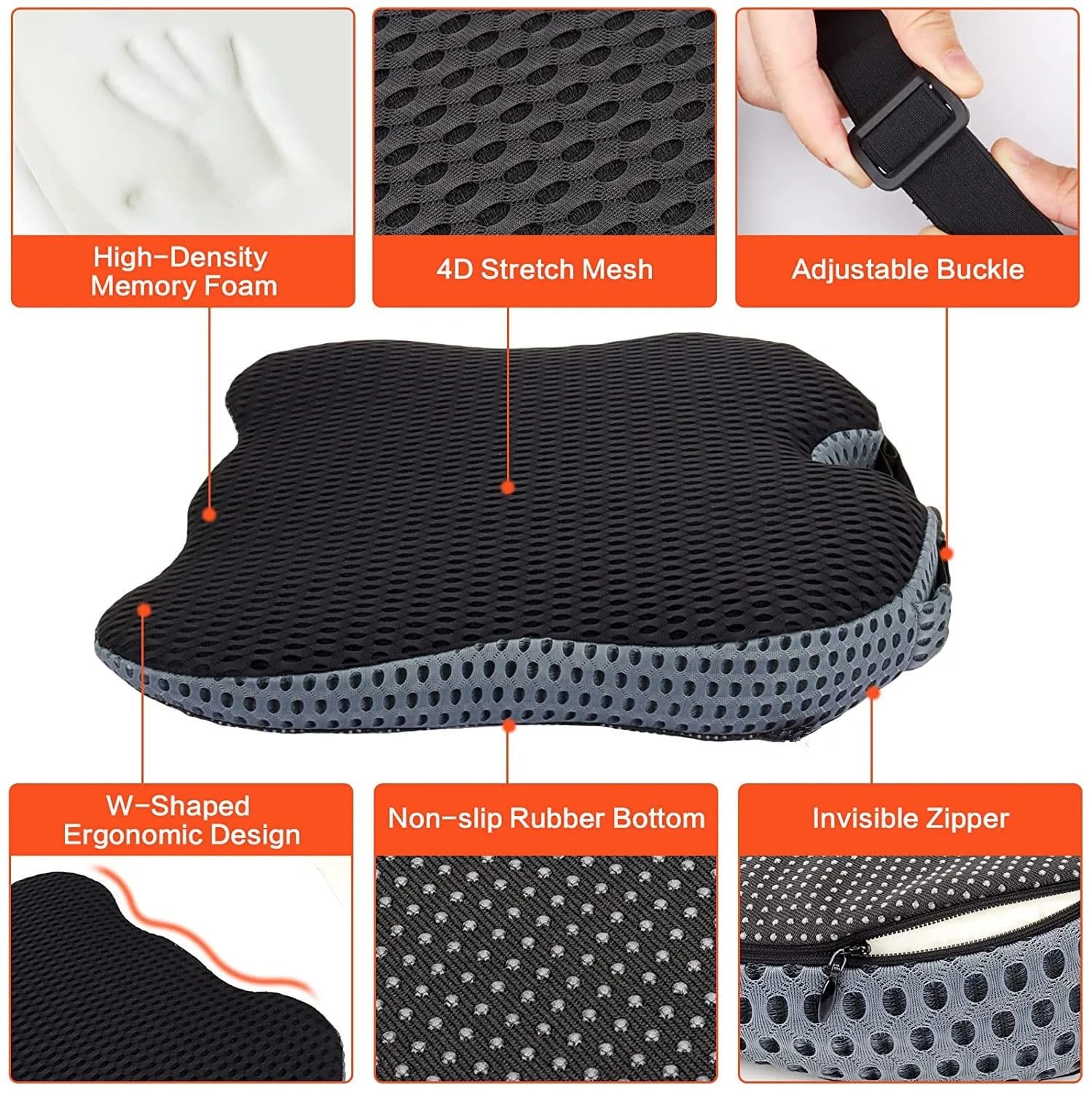 Cojín para coxis Cojin Antiescaras Cojín de Espuma viscoelástica para Coche, Silla ortopédica para Dolor de Espalda, coxis, Silla de Oficina, Soporte para Silla de Ruedas(Gray)