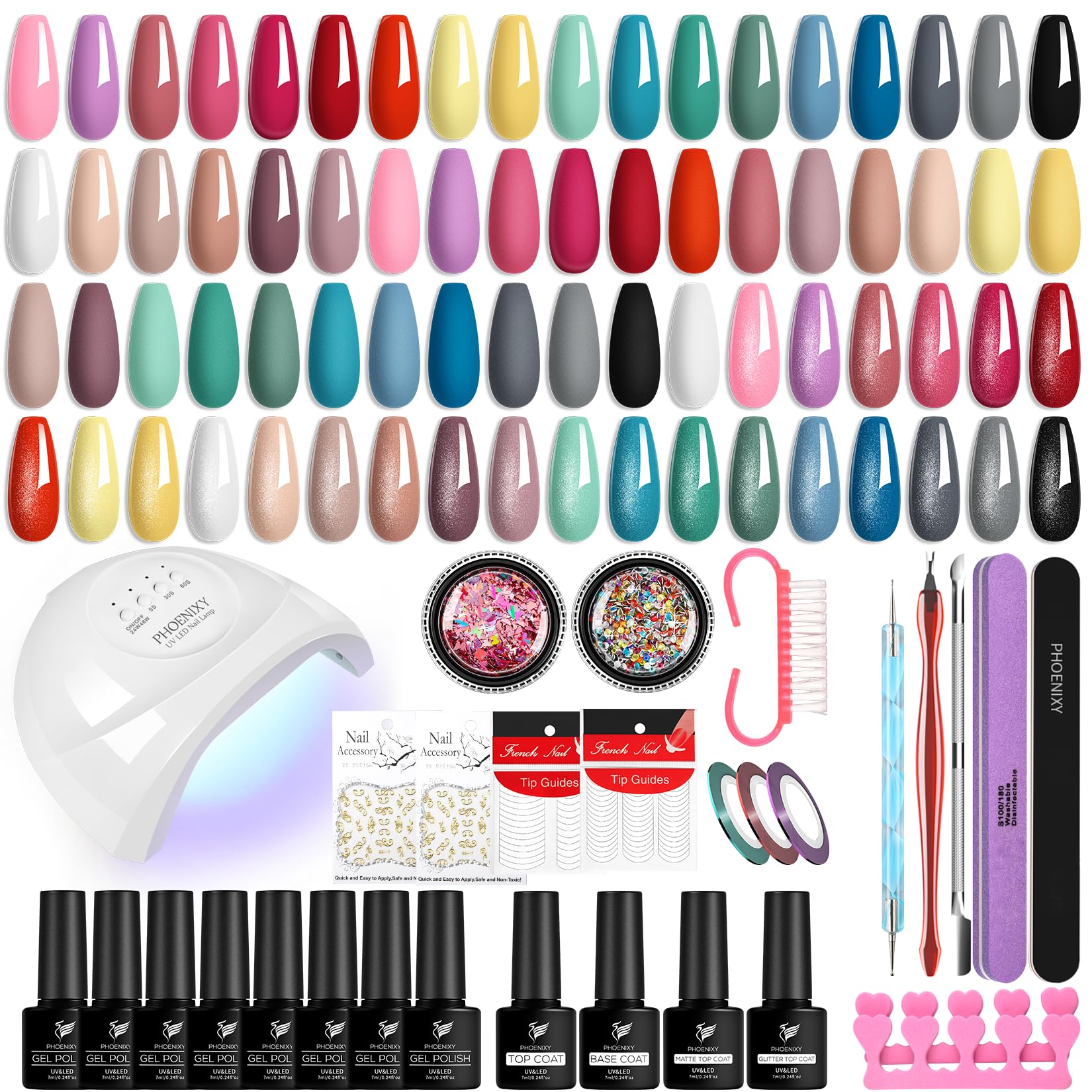 Phoenixy Kit Uñas Semipermanentes, 24 Colores Esmaltes Semipermanentes Para Uñas Set Completo con 48W Lampara kit Uñas de Gel Regalos Para Mujeres Kit Manicura