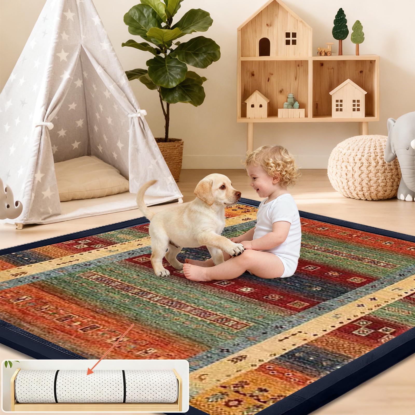 Tappeto Gioco Bambini Acolchado 2 cm Extra Spesso, Antiscivolo, Ideale per Pavimenti e Box Neonato, Palestra Neonati, Tappeto Tummy Time Neonati 160 x 280cm