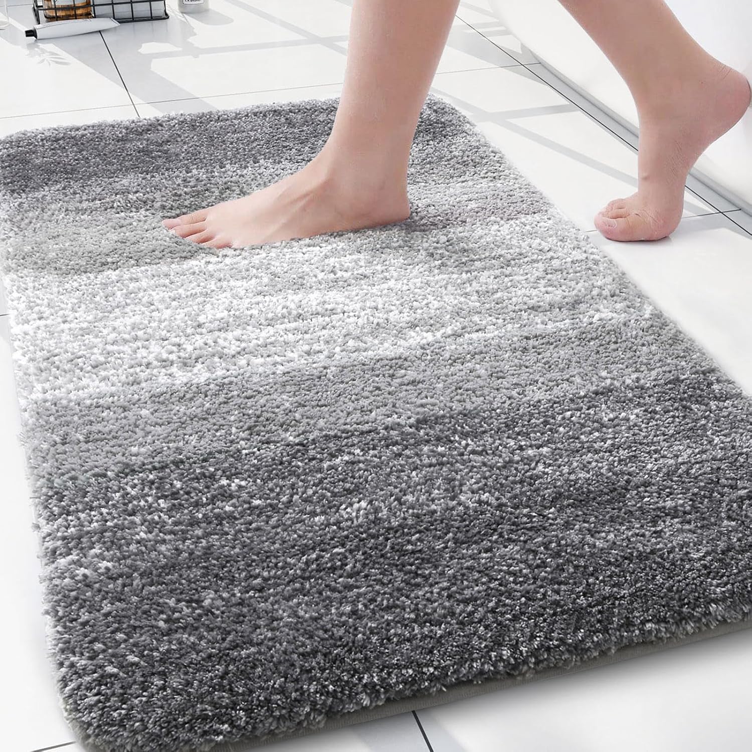 Arotive Microfiber Bathroom Rugs, Shaggy Soft and Absorbent Bath Rug, Non-Slip, Thick Plush Machine Washable Dry Bath Mats for Bathroom, Tub and Shower, 30x20, Grey, Rectangular