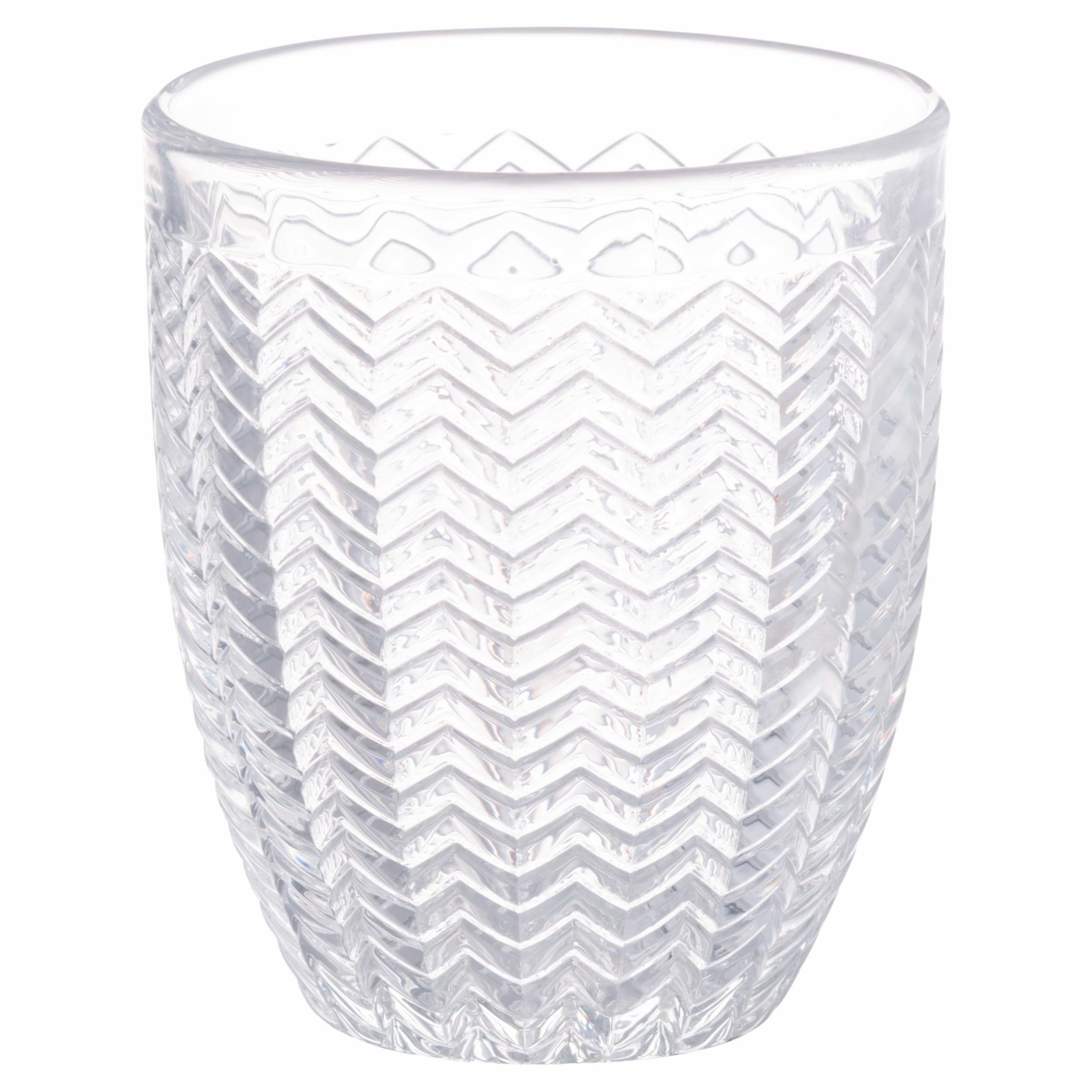Set 6 bicchieri acqua 320 ml, in vetro trasparente decorato a rilievo, Geometrie Light