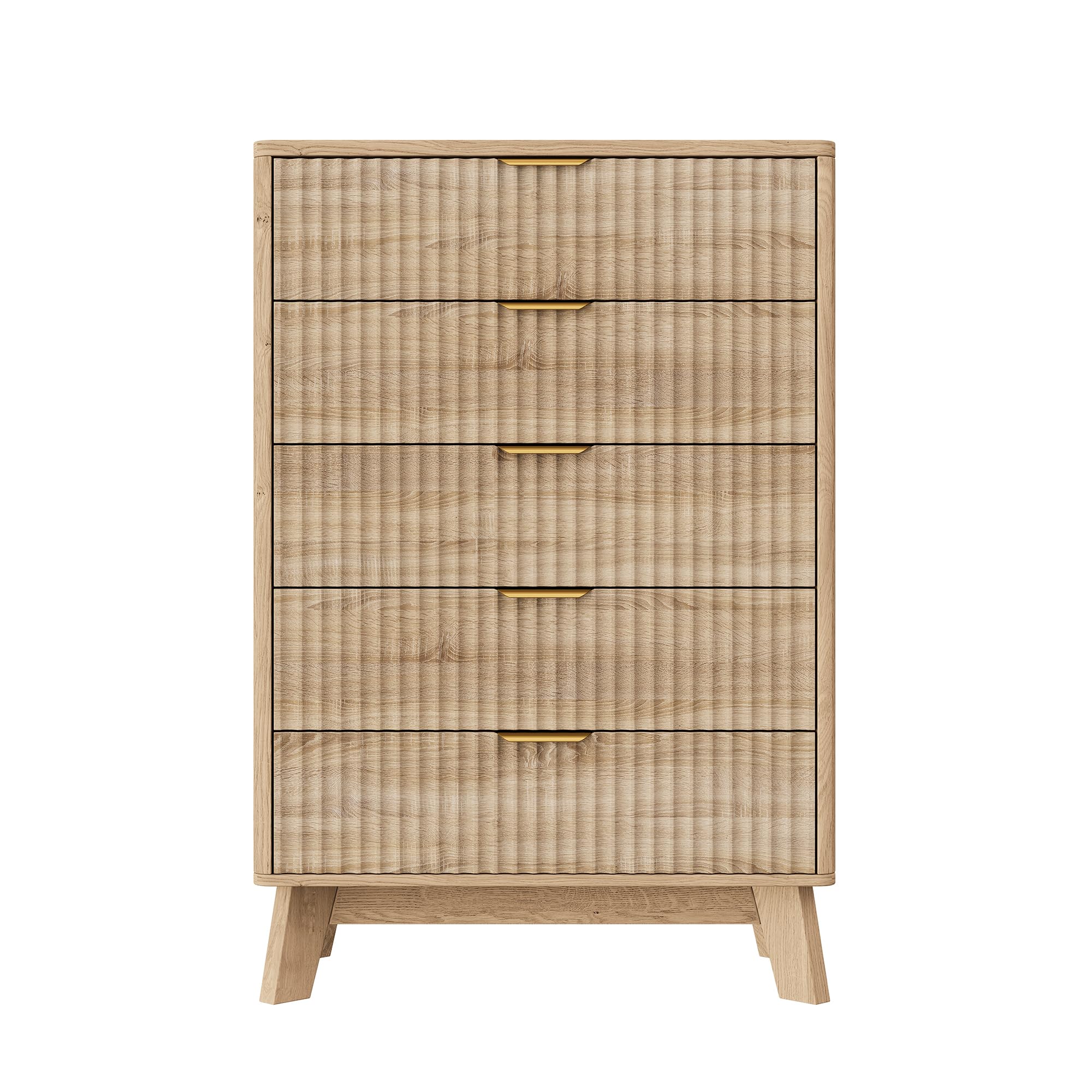 Commode Rangement en Bois, Chiffonnier 5 tiroirs avec antichute et Pieds surélevés, Meuble 40 cm de Profondeur pour Chambre, Entrée, Salon, Bureau, 73x40x108 cm