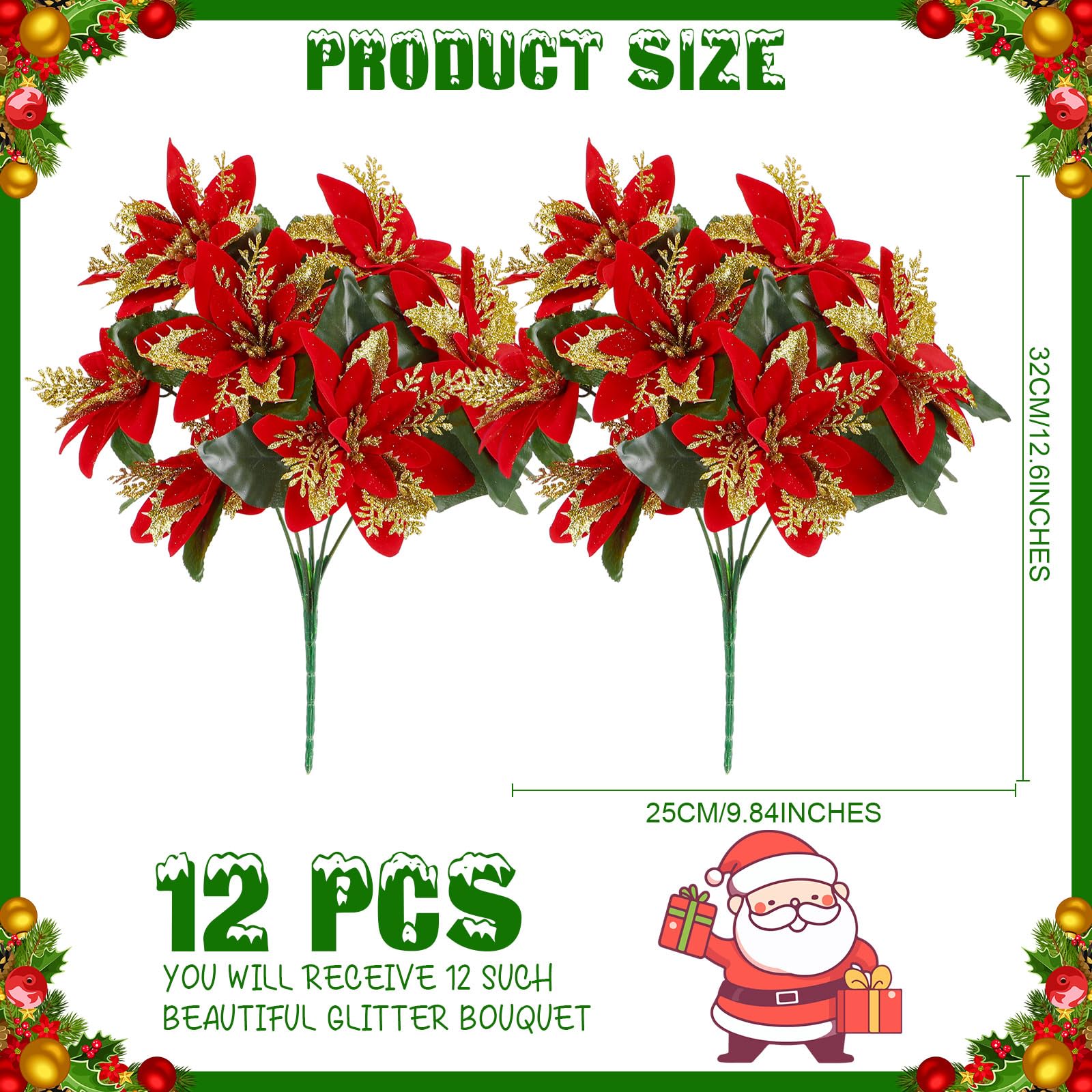 Hotop 12 paquetes de arbustos artificiales de Pascua con purpurina de Navidad de 12.6 pulgadas, arbustos de flores de pascua, plantas de pascua, adornos de decoración de Navidad para interiores y