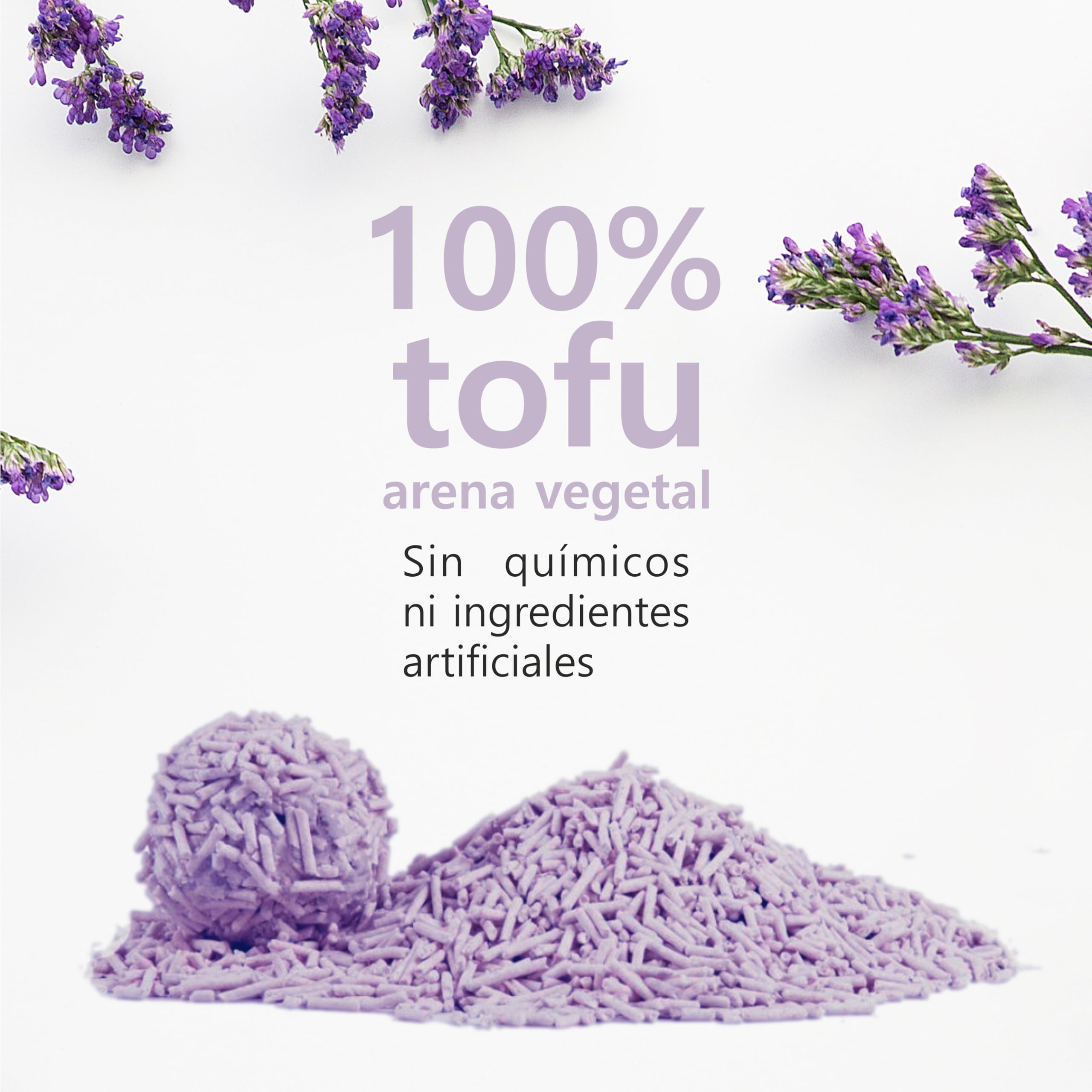 Arena de Tofu para Gatos (18L/7,5Kg) - Natural y Biodegradable - Aglomerante Instantáneo, Bajo en Polvo, Control de Olores Duradero, Ultra Absorbente, Desechable en el Inodoro (Lavanda)