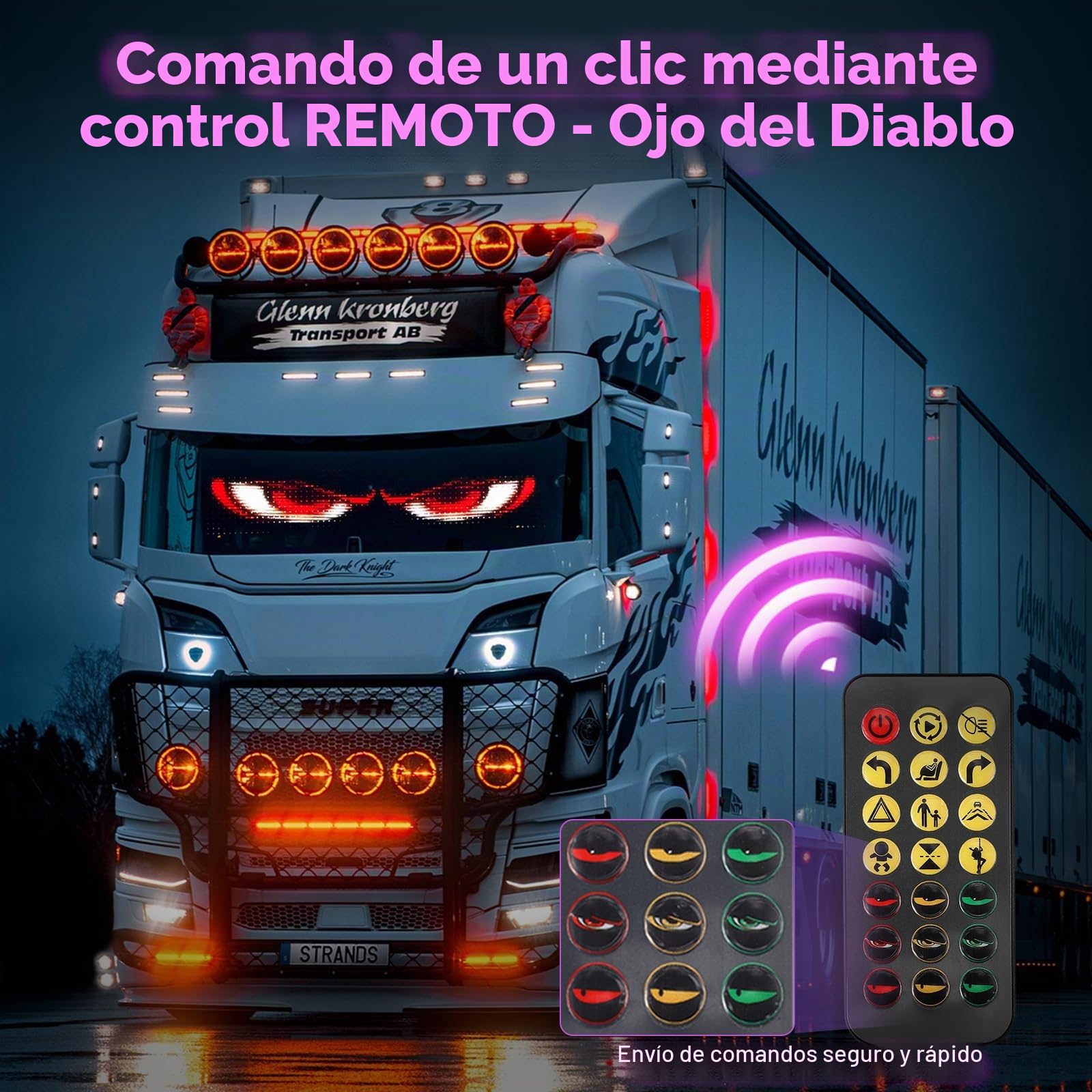 2 PCS Ojos LED para Camión (12 x 60 cm), Ojos Led para Coche con App y Control Remoto, Pantalla LED Programable, Devil Eyes para Coche, Diseño Dinámico DIY