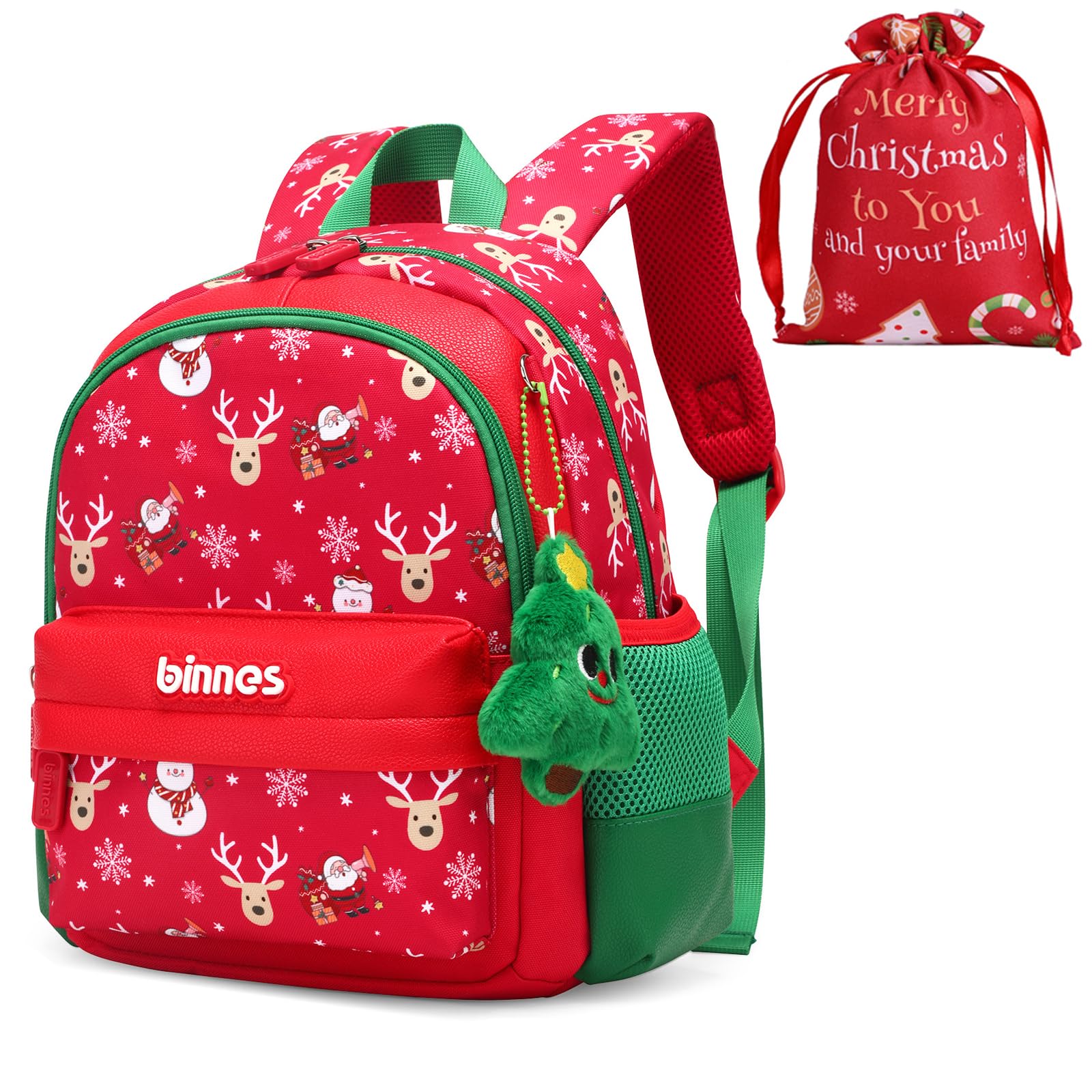 SUN EIGHT Kids Christmas Backpack with Santa Reindeer Print Lightweight Durable School Bag Holiday Gift for Boys Girls