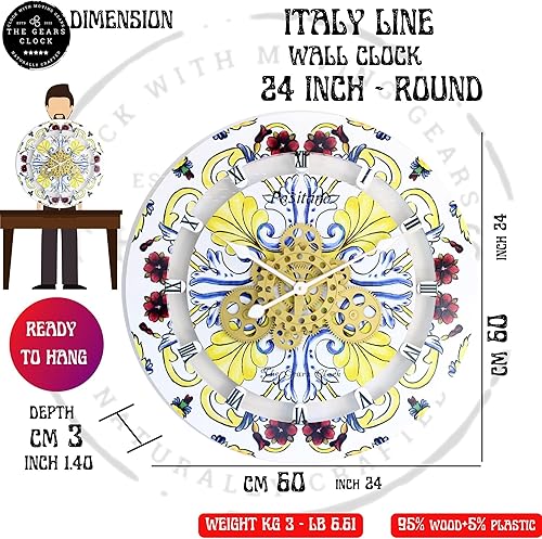 Miniatura 6 de ImprovingLife The Gears - Reloj de pared con engranajes móviles (Amalfi, redondo de 24 pulgadas)