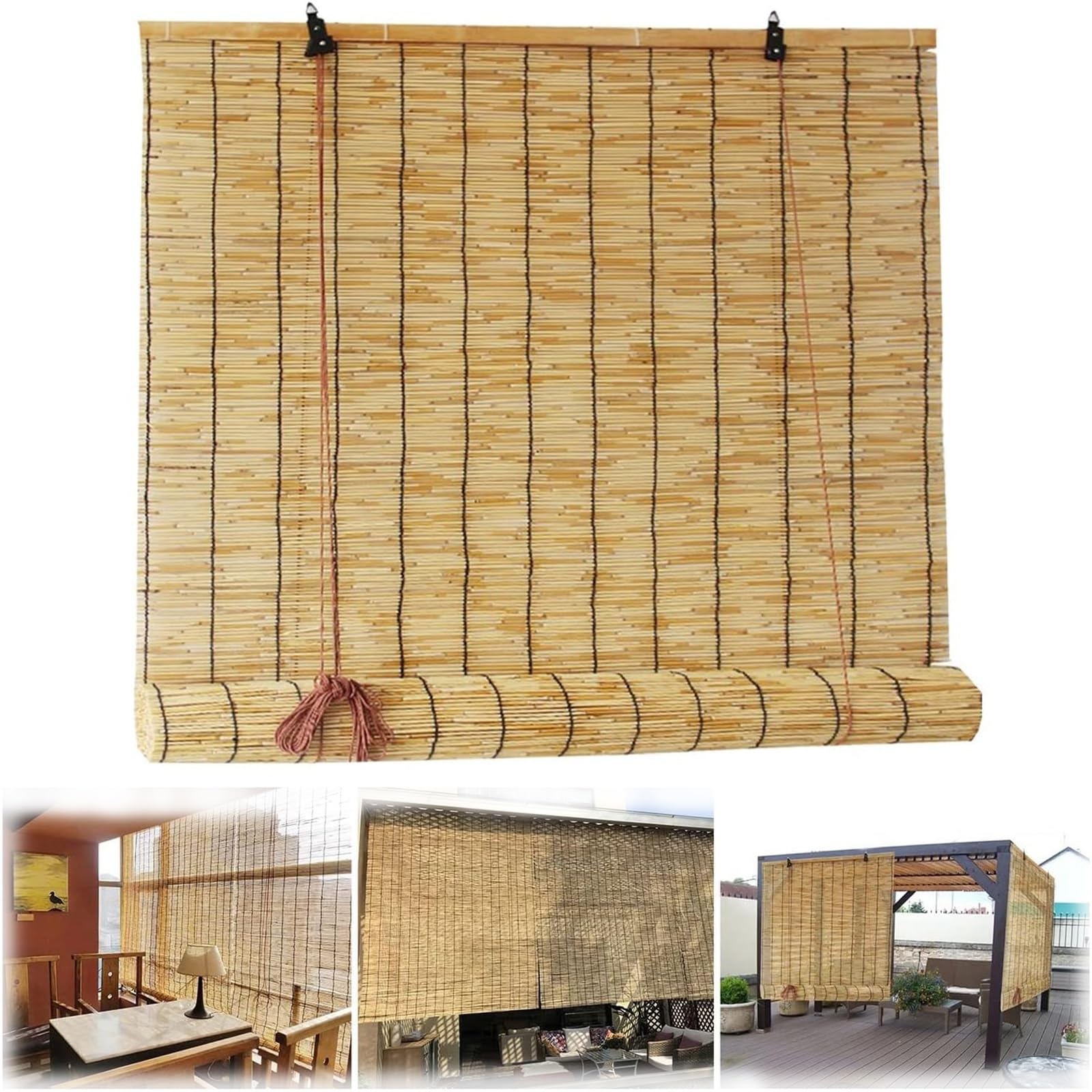 Roleta zwijana filtrująca przed słońcem, bambusowa roleta okienna, ze słomy, naturalny materiał trzcinowy, premium retro, do hotelu, herbaciarni, pawilonu, żaluzji do podnoszenia (100 x 155