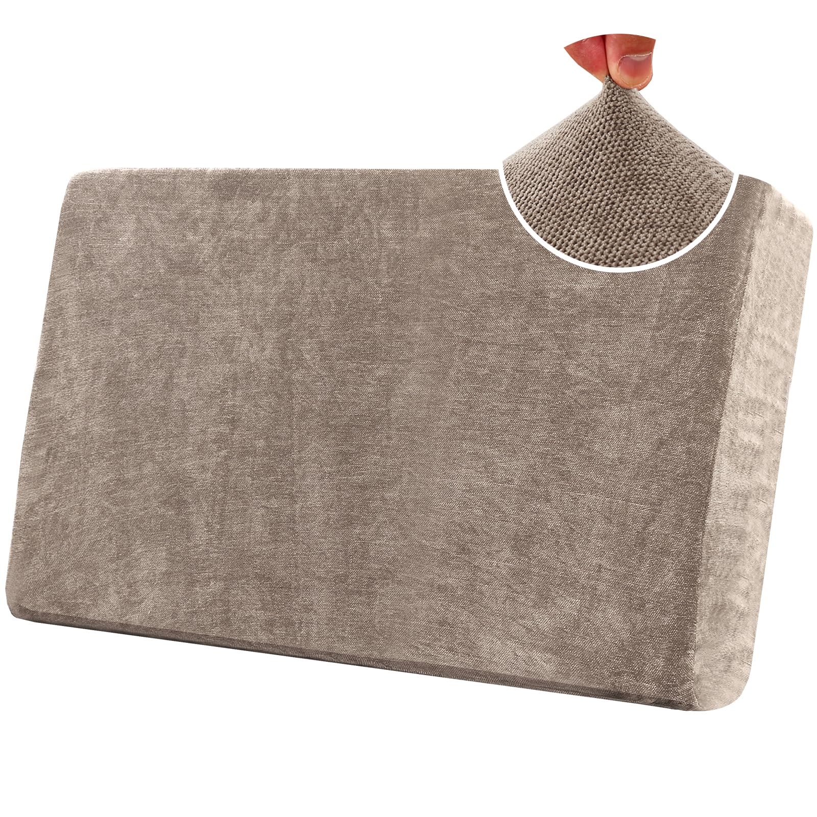 BXFUL Stretch Sofa Seat Cushion Covers, Chenille Sofa Cushion Slipcovers, High Stretch Couch Covers for Living Room Non Slip Furniture Slipcover with Elastic Bottom (2-Seater,Taupe)