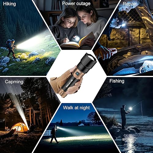 Miniatura 9 de SKYFIRE Linterna LED de alto lúmenes, linterna recargable súper brillante de 5000 mAh, con zoom, cuatro modos, Powerbank luz táctica impermeable