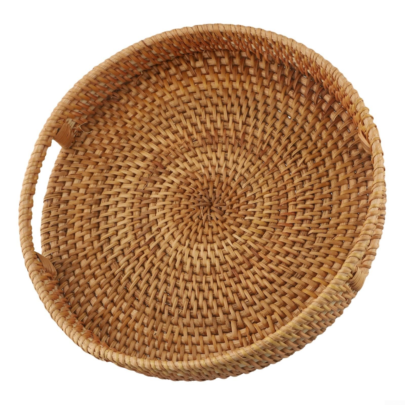 Bandeja de servir, bandeja redonda tejida de ratán para cocina, picnic y mesa de café, cesta de almacenamiento para frutas, pan y decoración del hogar (25 cm)