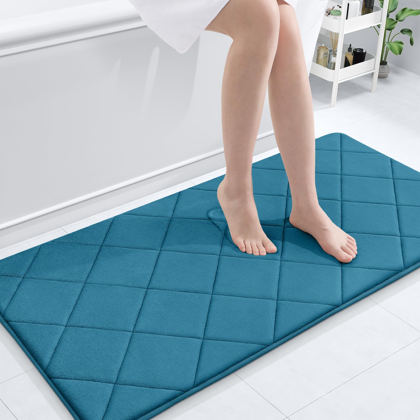 OLANLY Memory Foam Bath Mat 44x24, Ultra Soft and Absorbent Bathroom Rugs, Machine Washable, Comfortable Bath Carpet for Bathroom Floor, Tub and