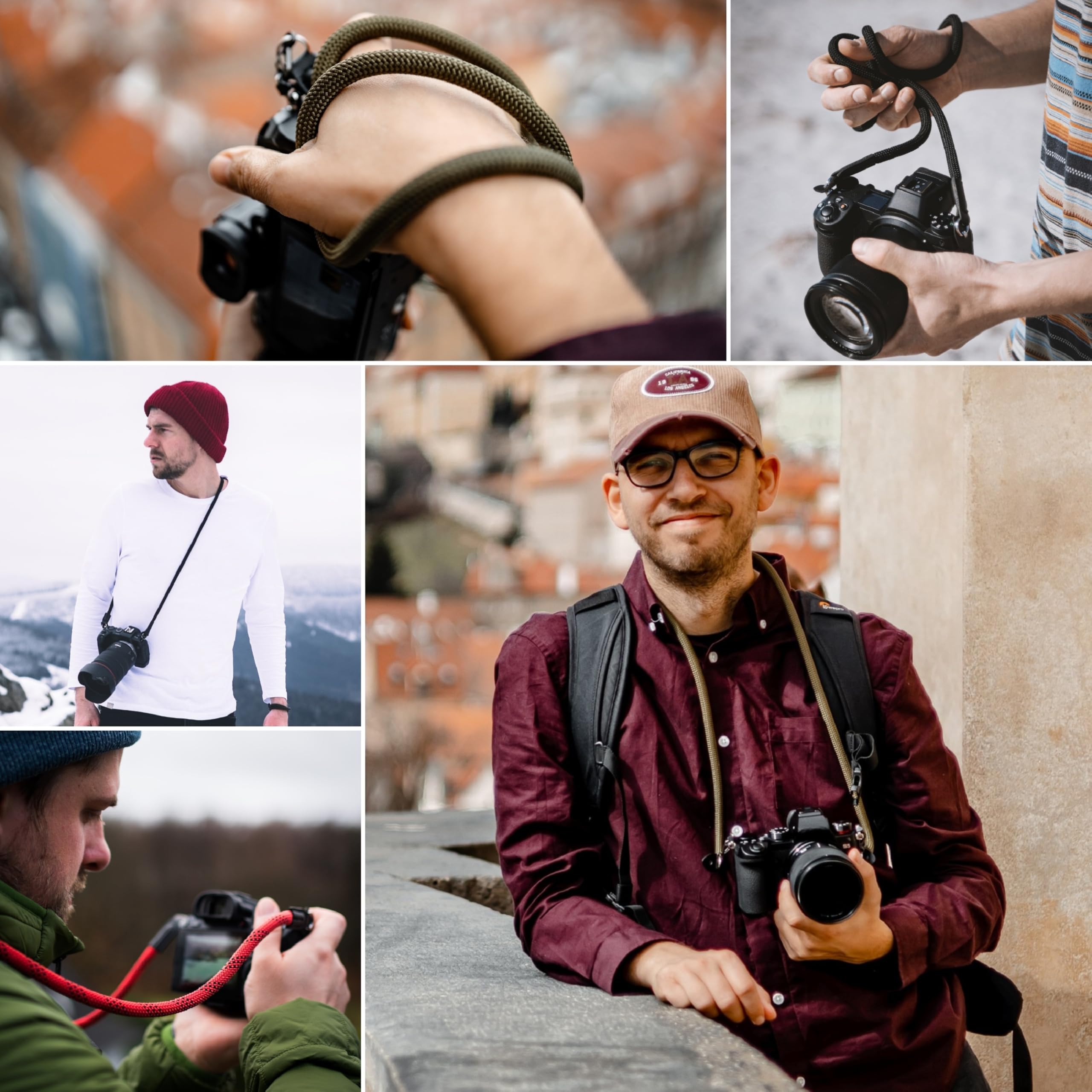 LENS-AID Tracolla per fotocamera effetto corda, 100 cm: come tracolla per il collo per il trasporto di una fotocamera di diversi produttori