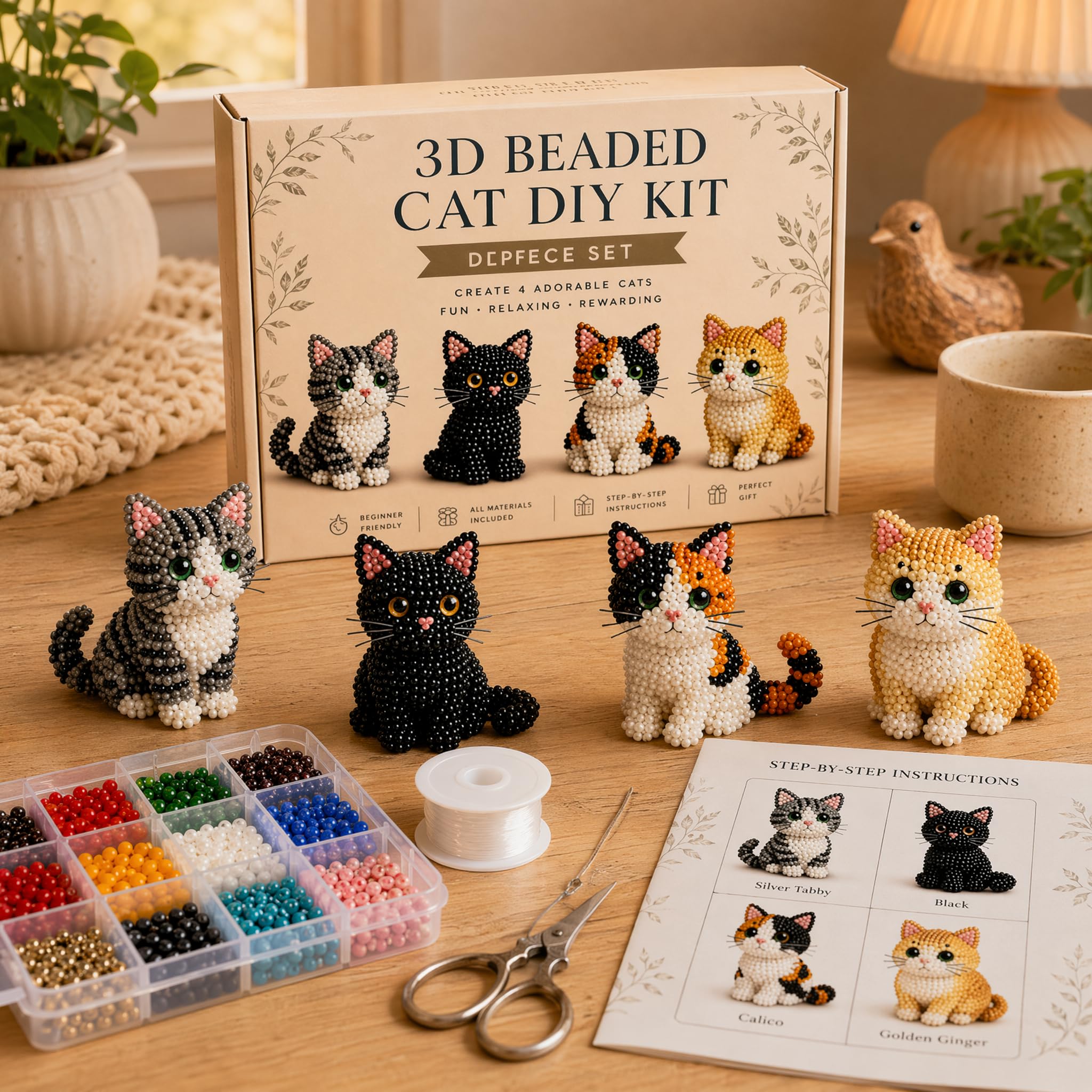 Copbopwn 3D Beaded Animal Kit DIY Cat Beading Set for Beginners Adults